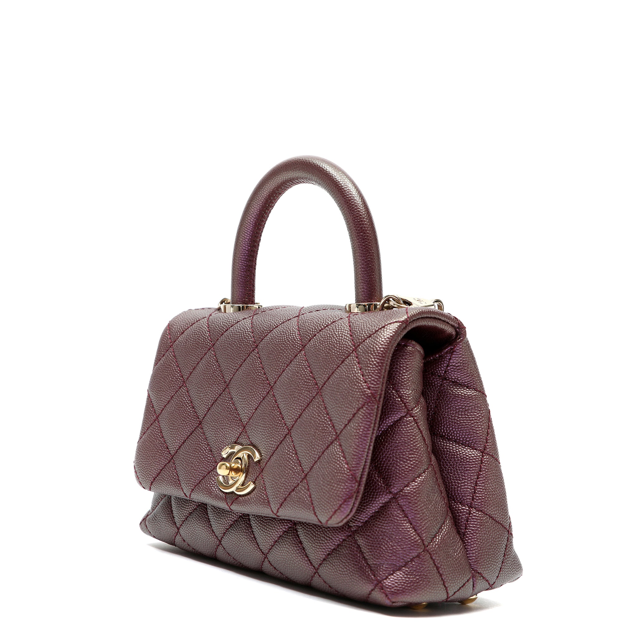 Chanel Coco Handle Bag Mini Quilted Burgundy Caviar Leather w/Gold Hardware