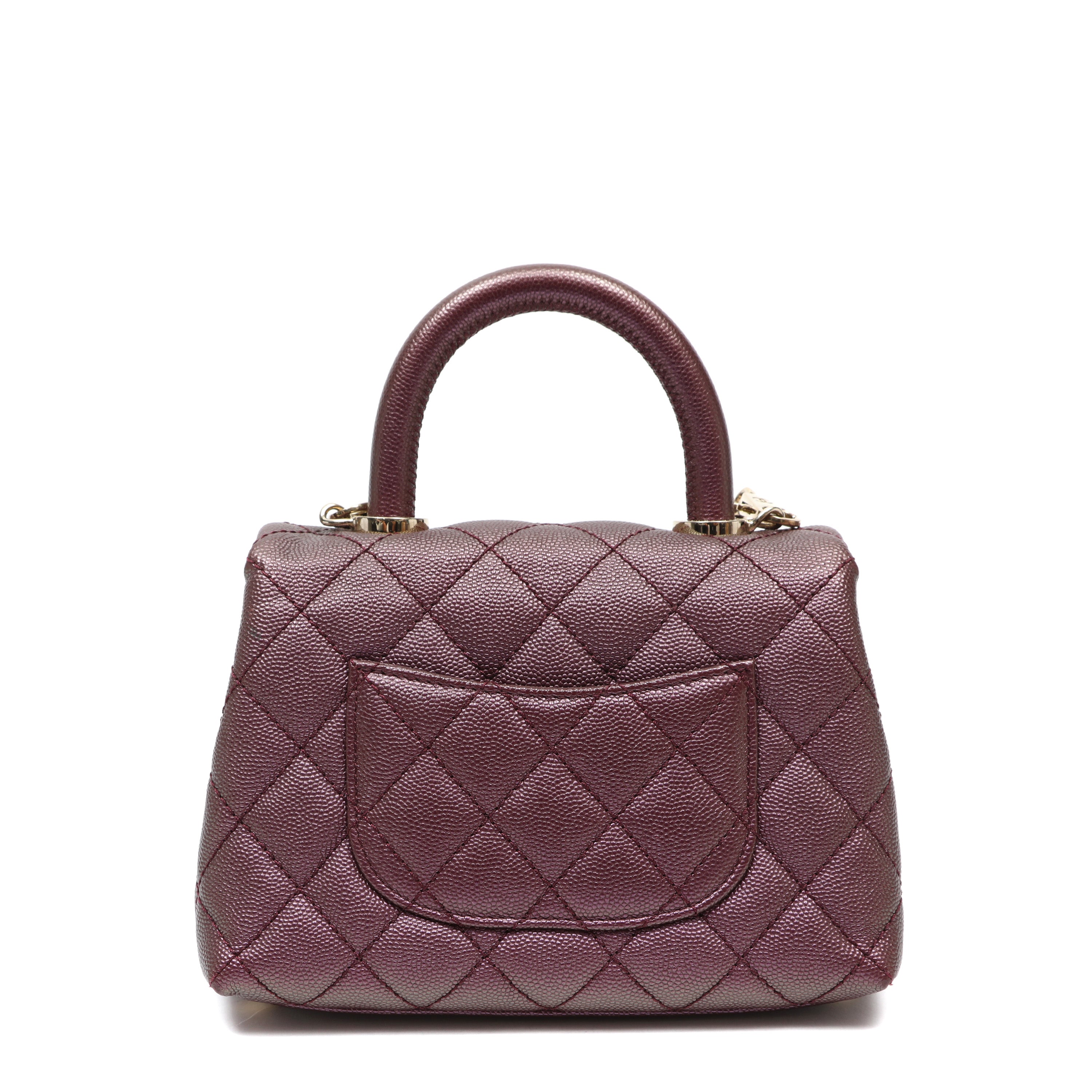Chanel Coco Handle Bag Mini Quilted Burgundy Caviar Leather w/Gold Hardware