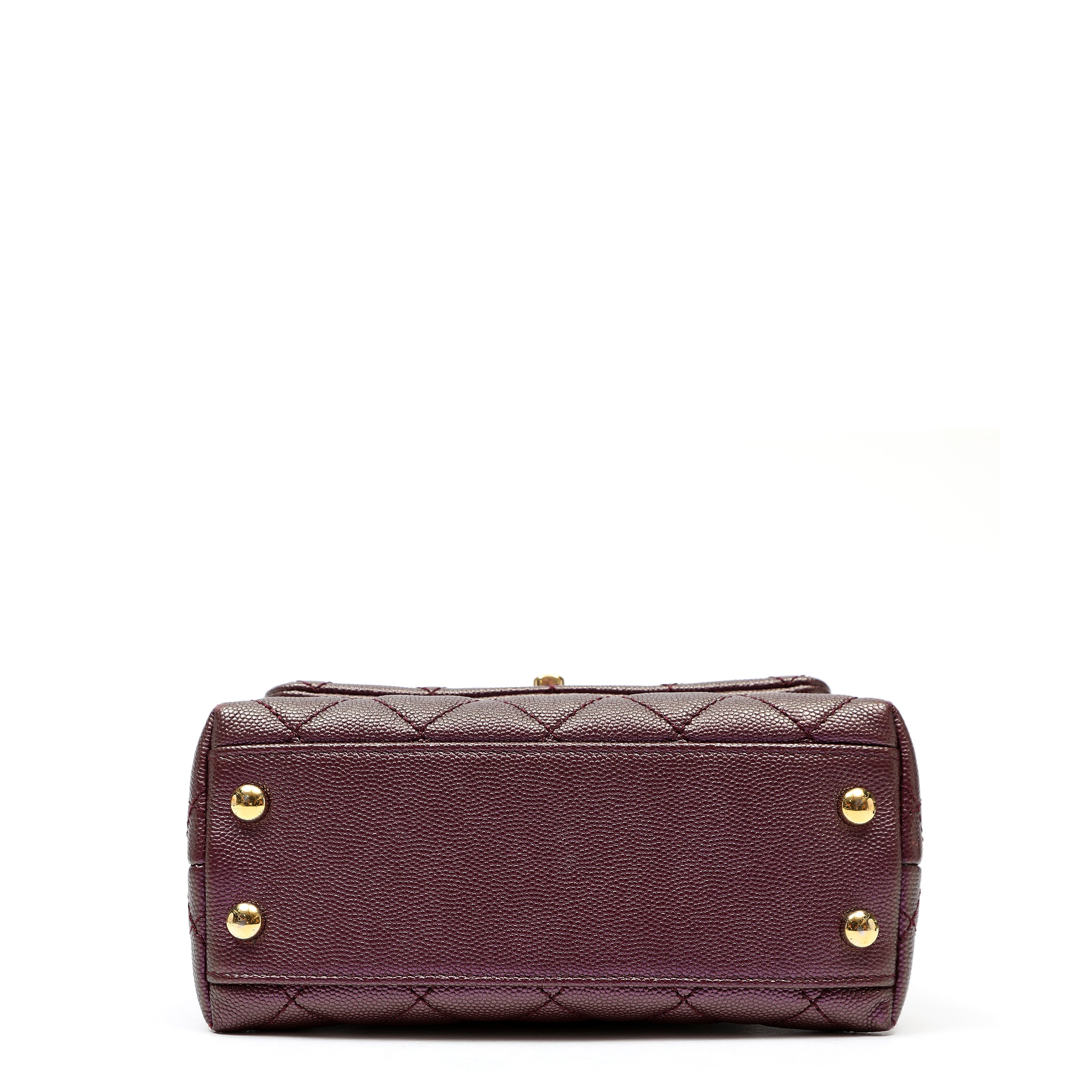 Chanel Coco Handle Bag Mini Quilted Burgundy Caviar Leather w/Gold Hardware