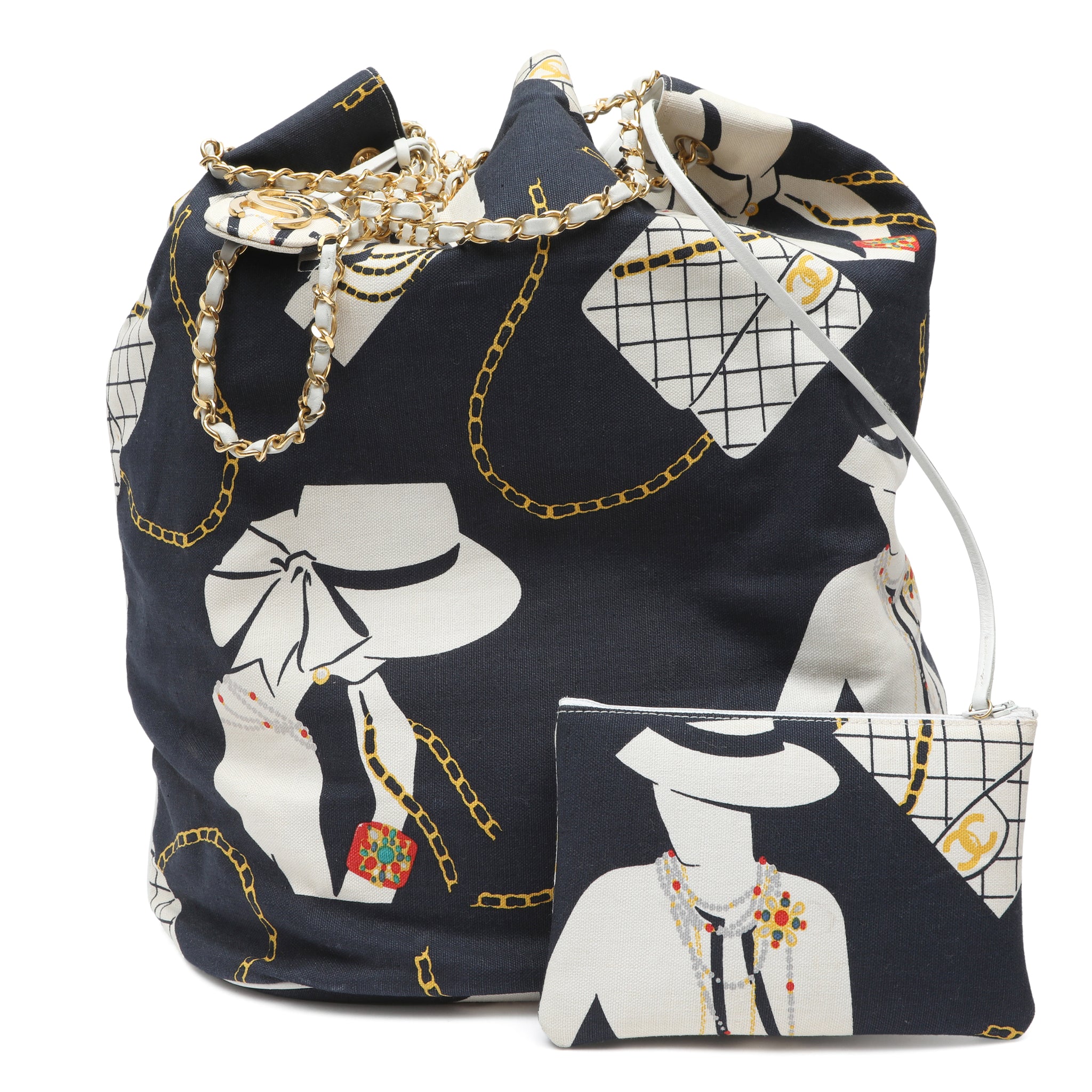 Chanel Coco Silhouette Large Shopping Bag  Navy Blue Canvas