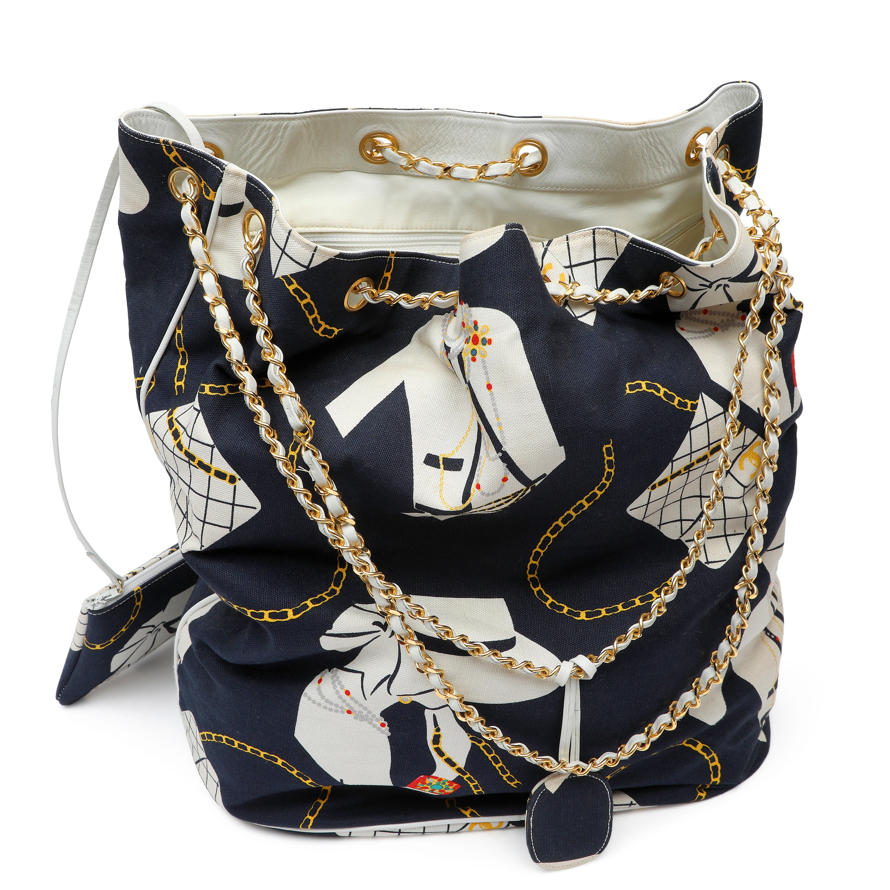 Chanel Coco Silhouette Large Shopping Bag  Navy Blue Canvas