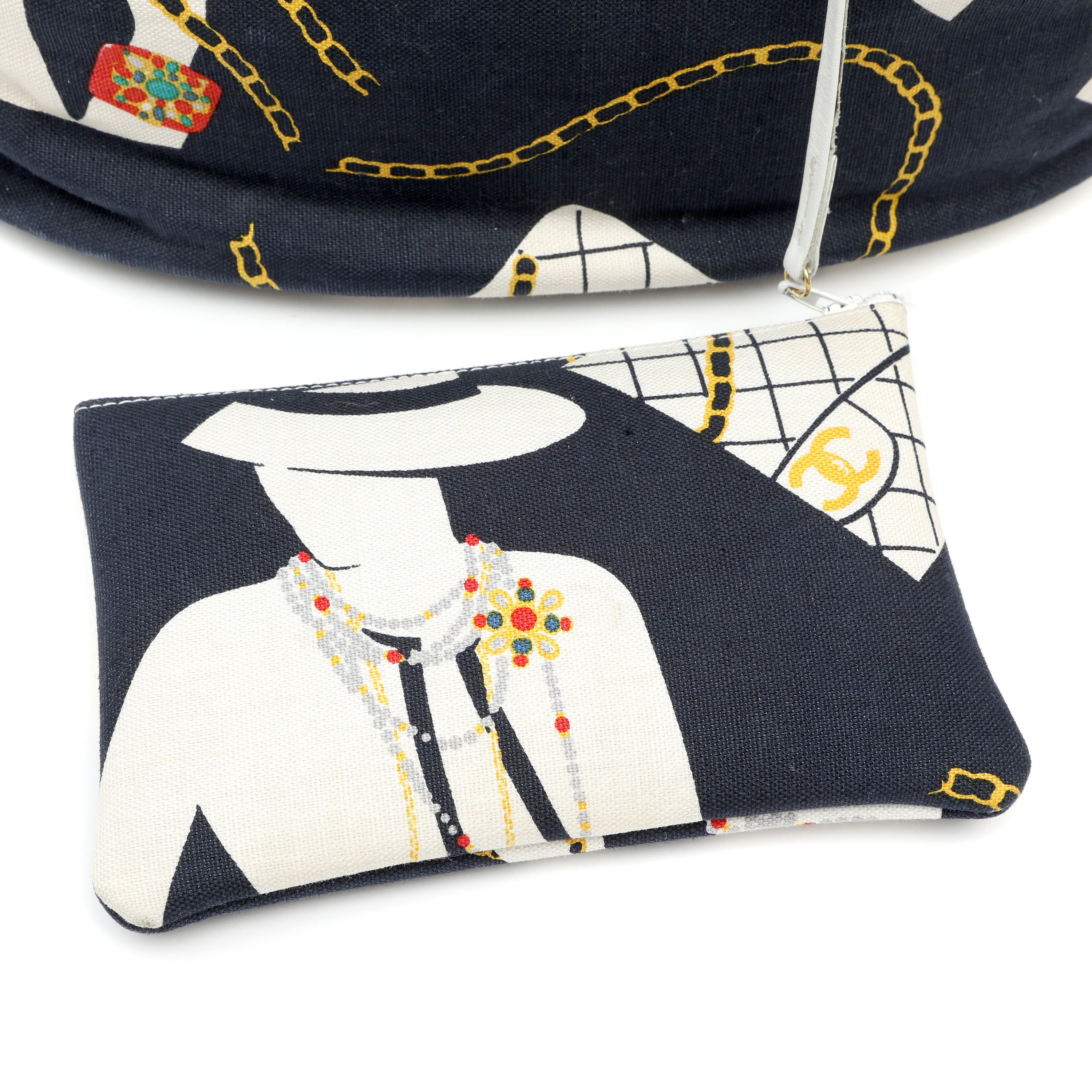 Chanel Coco Silhouette Large Shopping Bag  Navy Blue Canvas