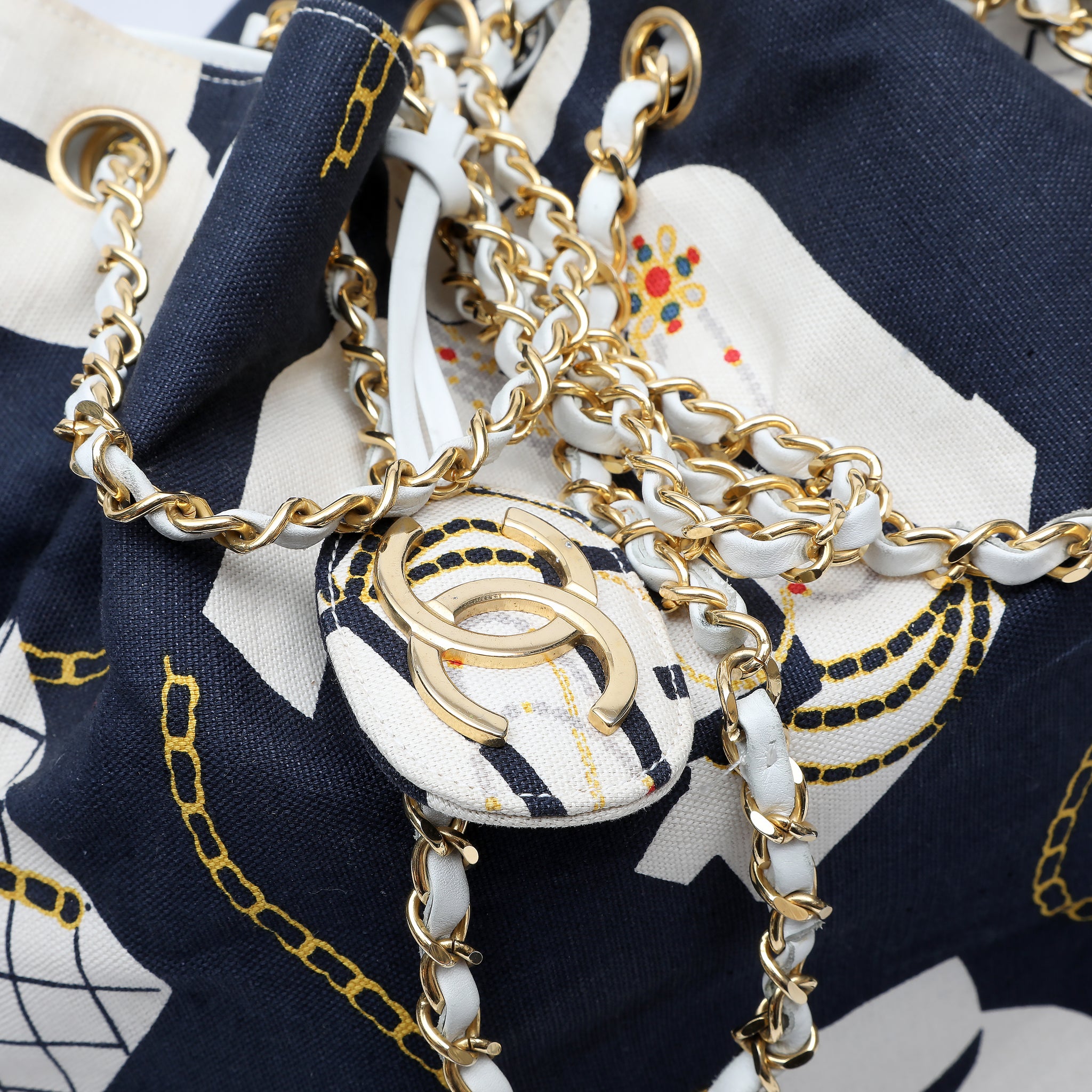 Chanel Coco Silhouette Large Shopping Bag  Navy Blue Canvas