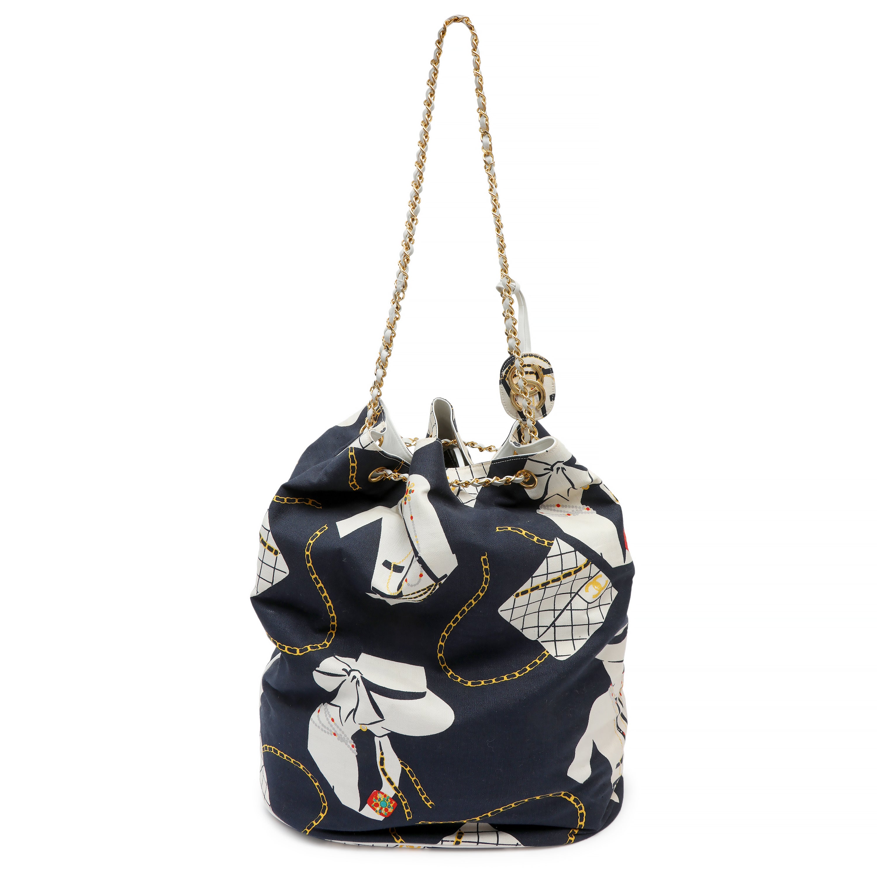 Chanel Coco Silhouette Large Shopping Bag  Navy Blue Canvas