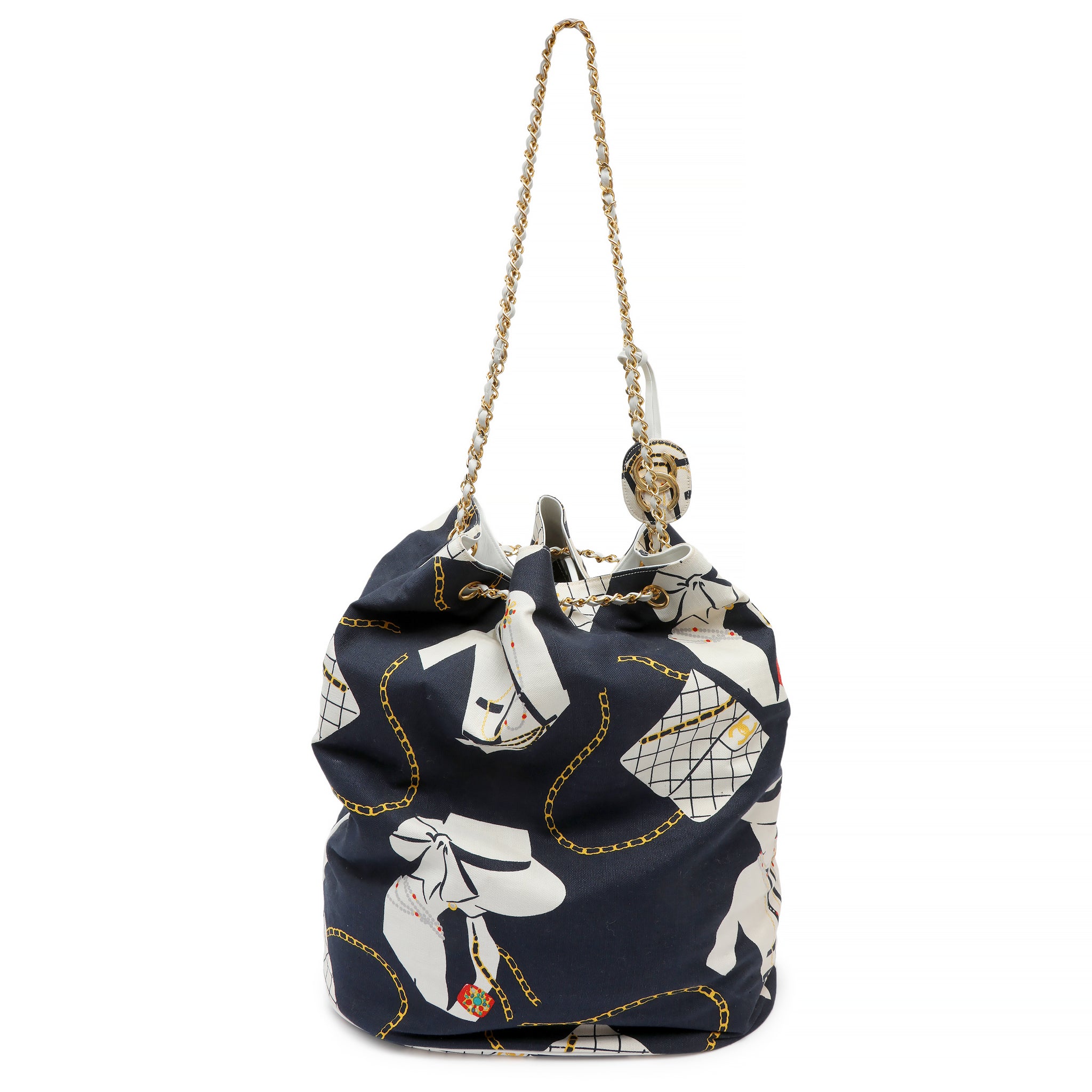 Chanel Coco Silhouette Large Shopping Bag  Navy Blue Canvas
