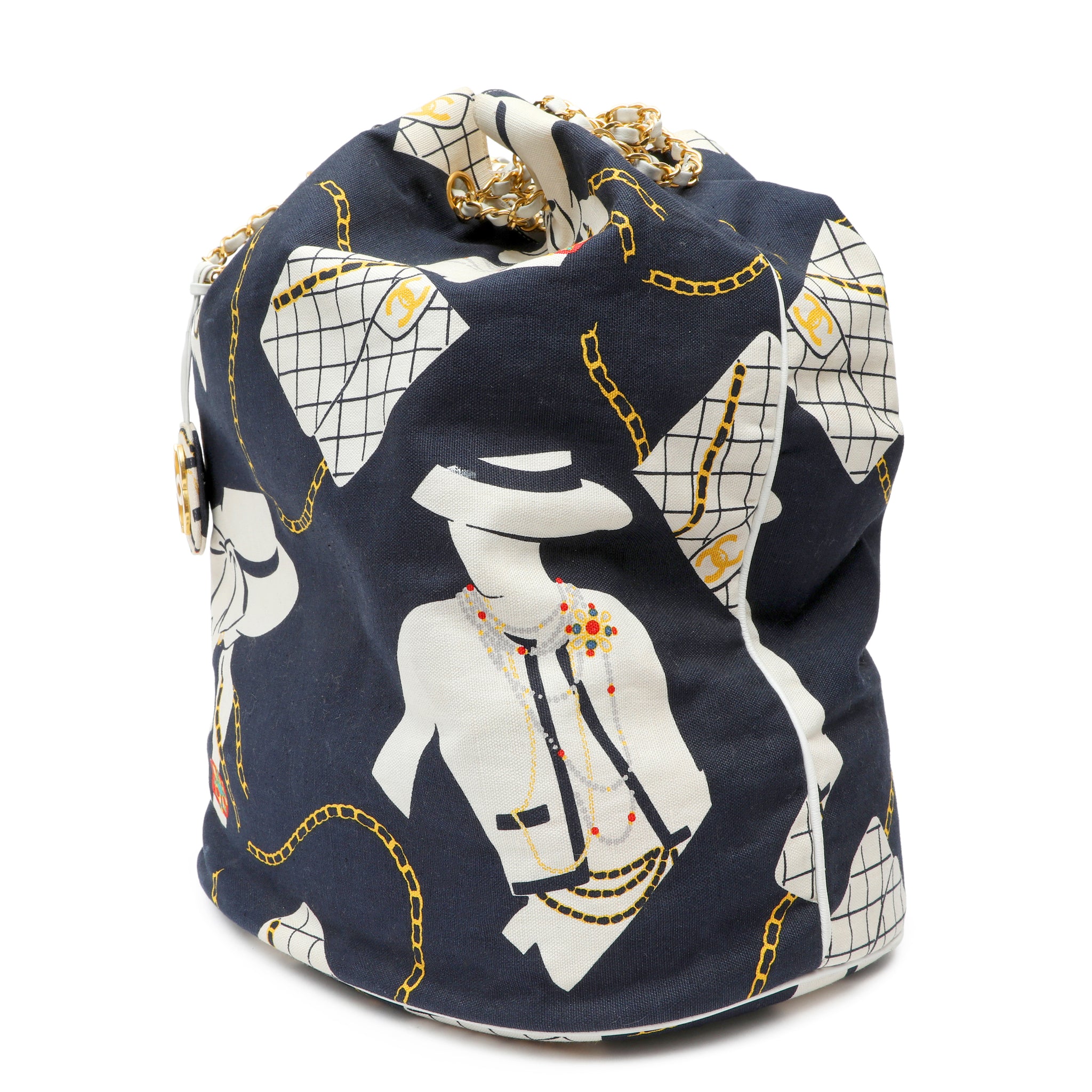 Chanel Coco Silhouette Large Shopping Bag  Navy Blue Canvas