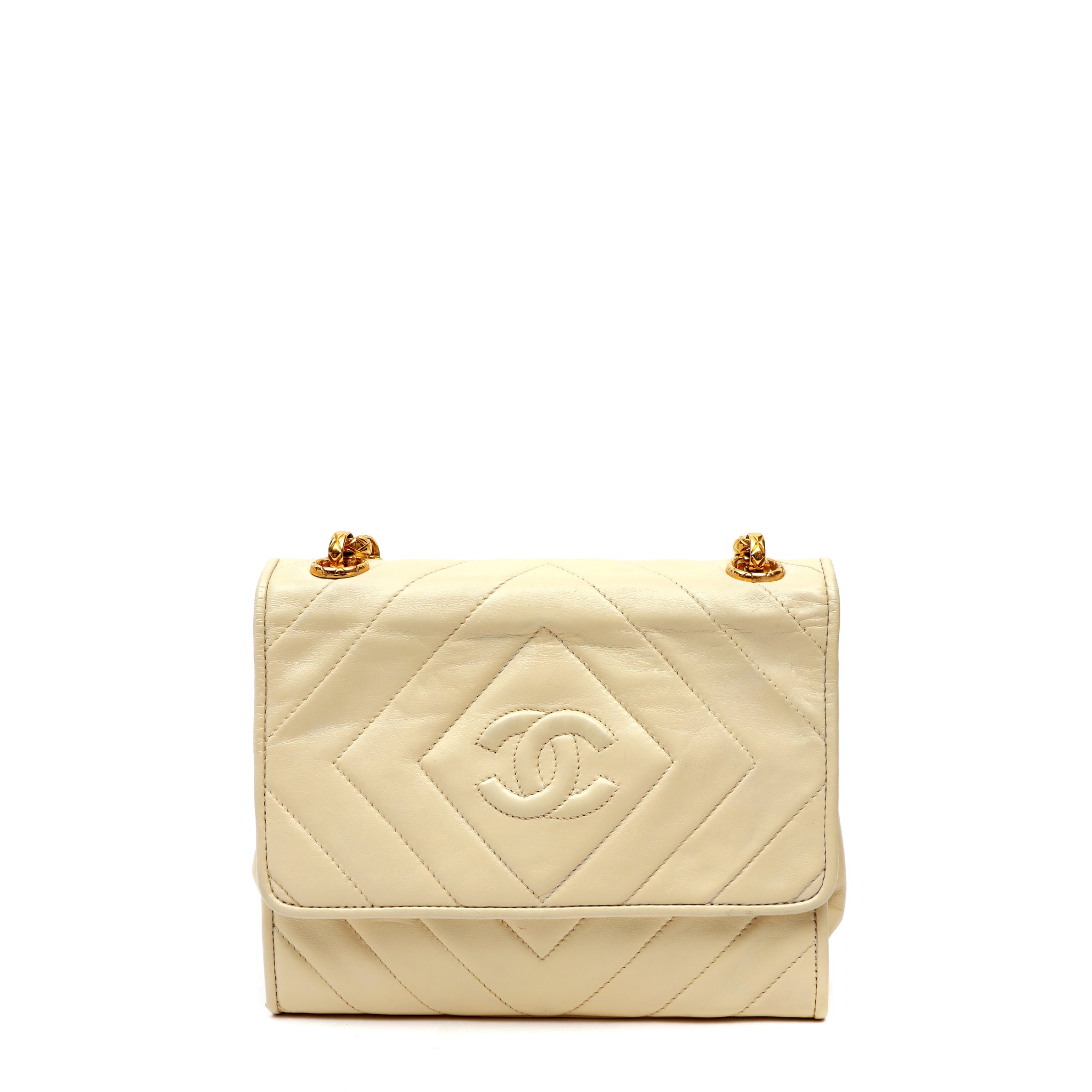 Chanel Diamond Quilted Lambskin Shoulder Bag w Gold Chain Strap Featuring Pearls