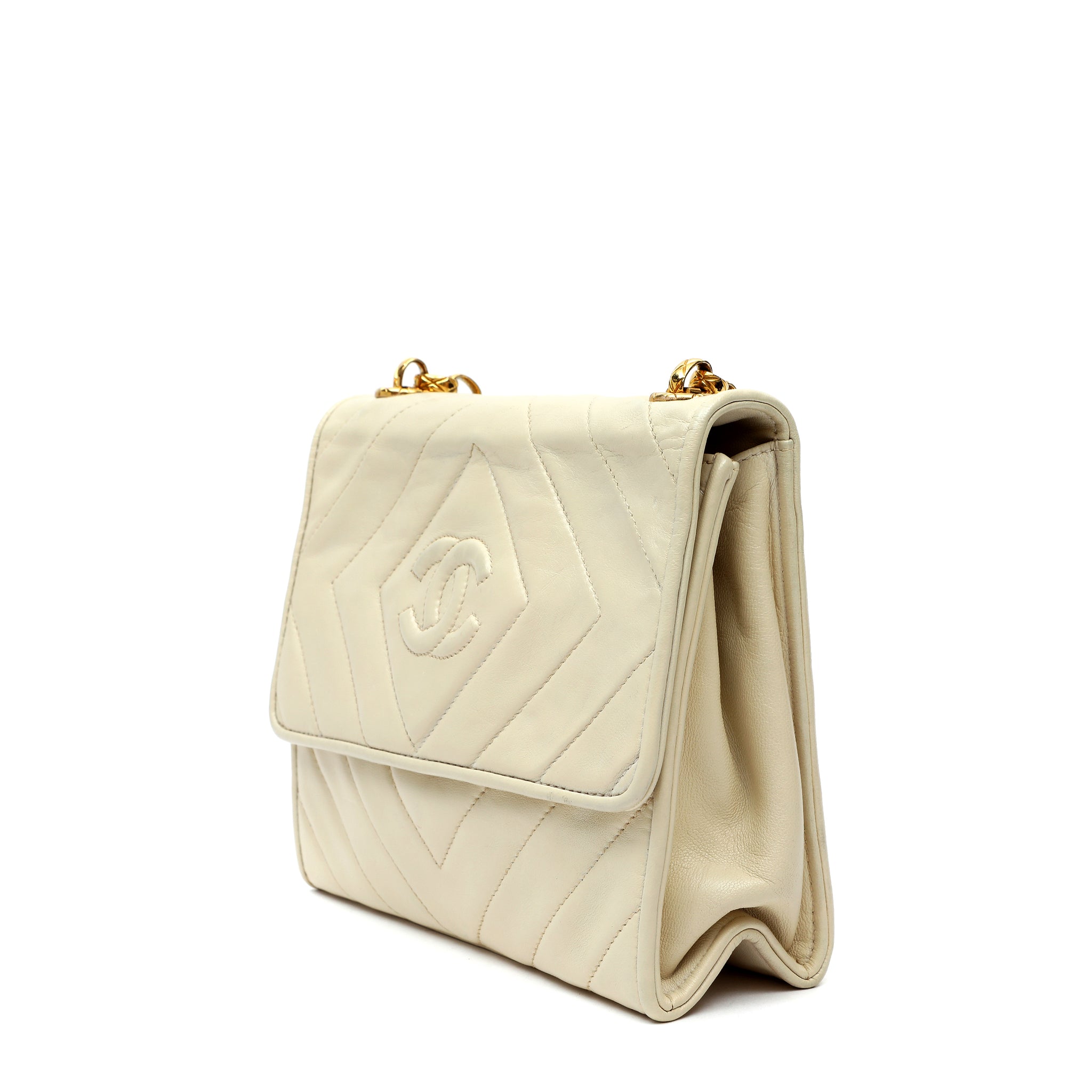 Chanel Diamond Quilted Lambskin Shoulder Bag w Gold Chain Strap Featuring Pearls