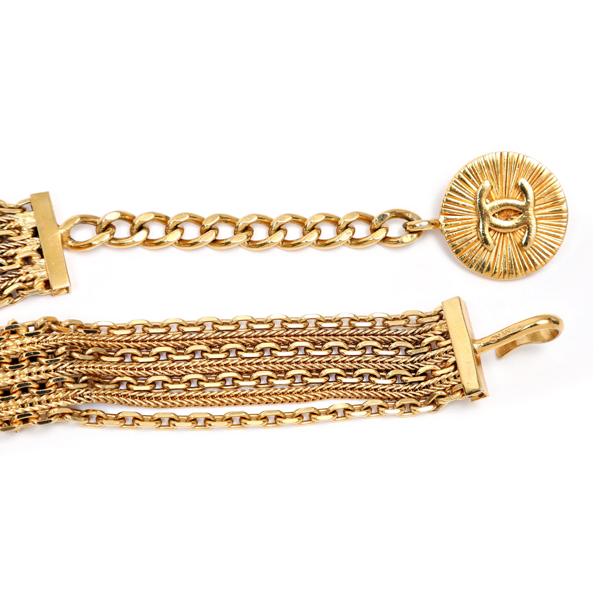Chanel Vintage Lion Medallion Multi-Chain Belt w/CC Coin Drop