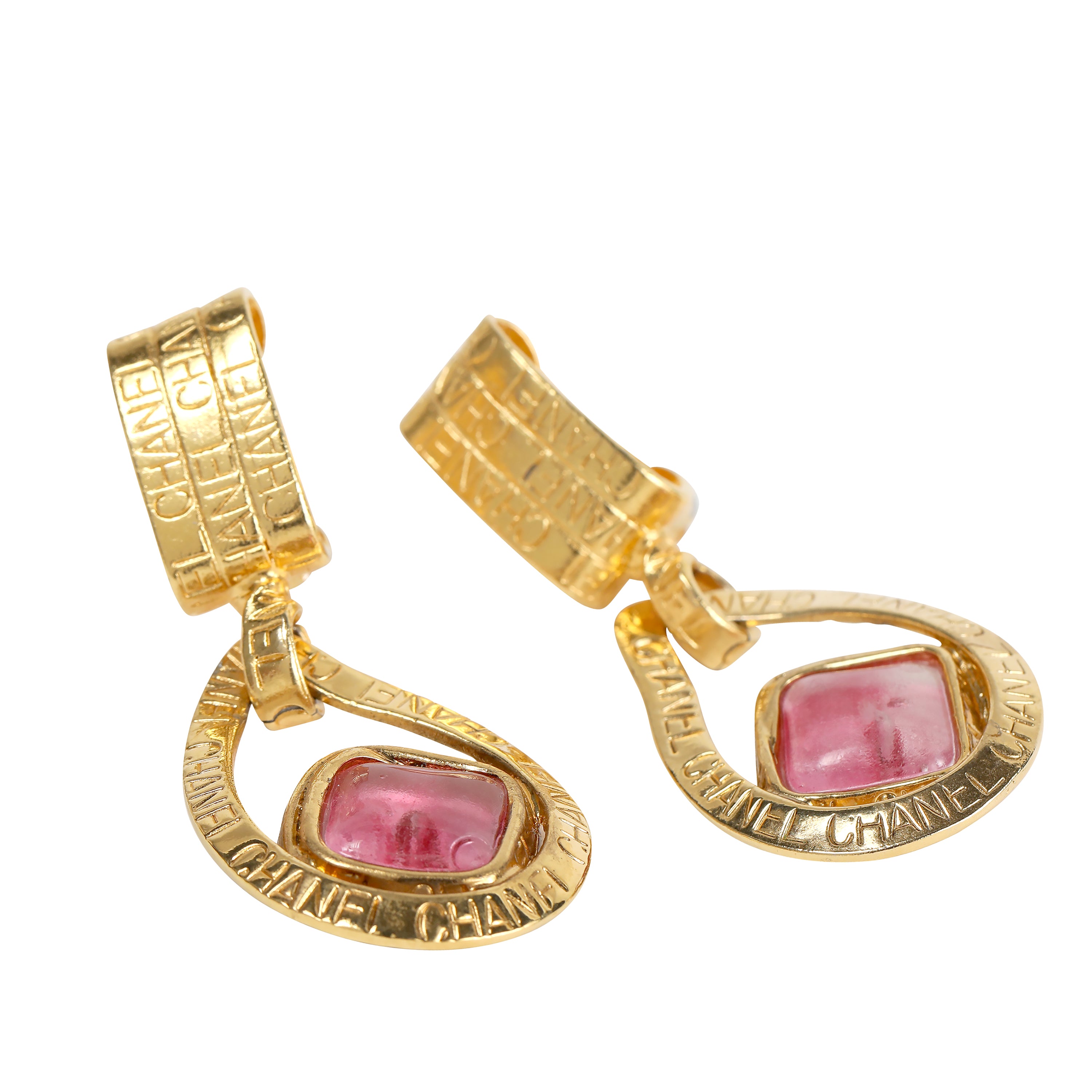 Chanel Gold Necklace Matching Earrings Set Poured Glass Stones