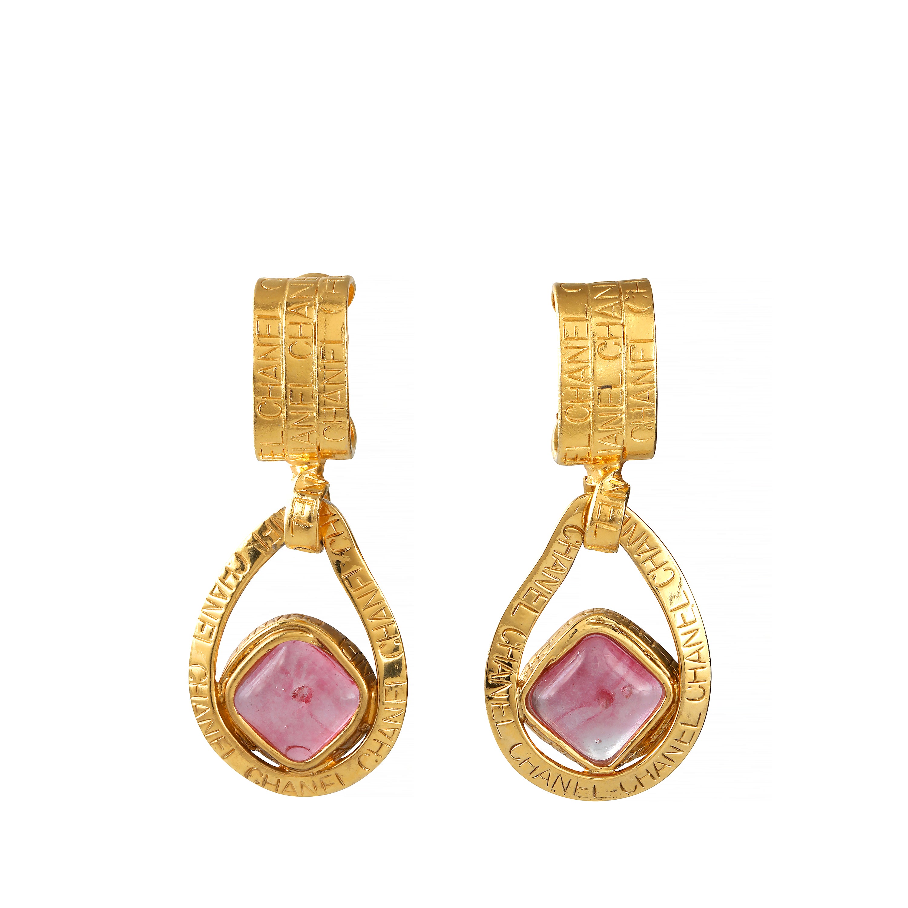 Chanel Gold Necklace Matching Earrings Set Poured Glass Stones