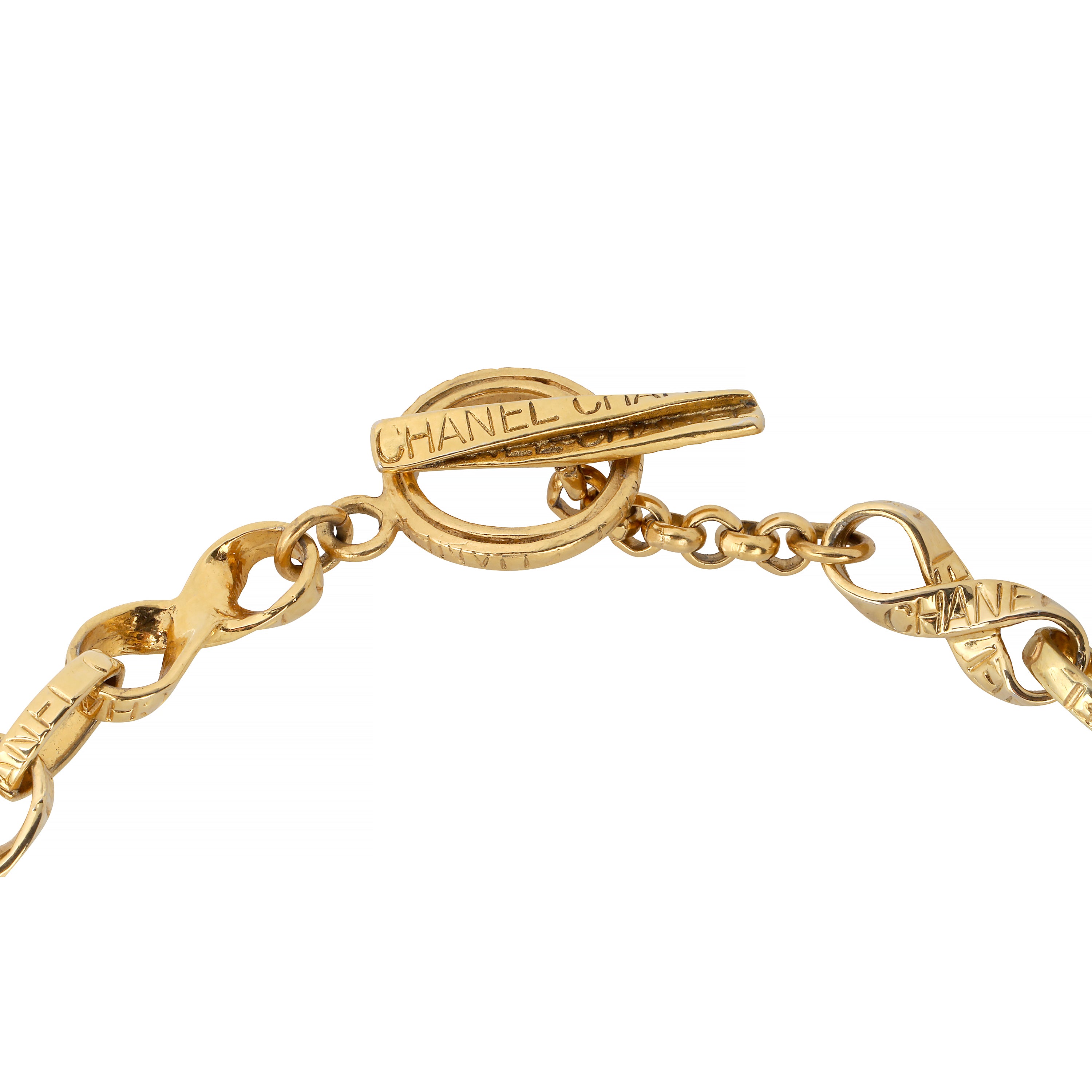 Chanel Gold Necklace Matching Earrings Set Poured Glass Stones