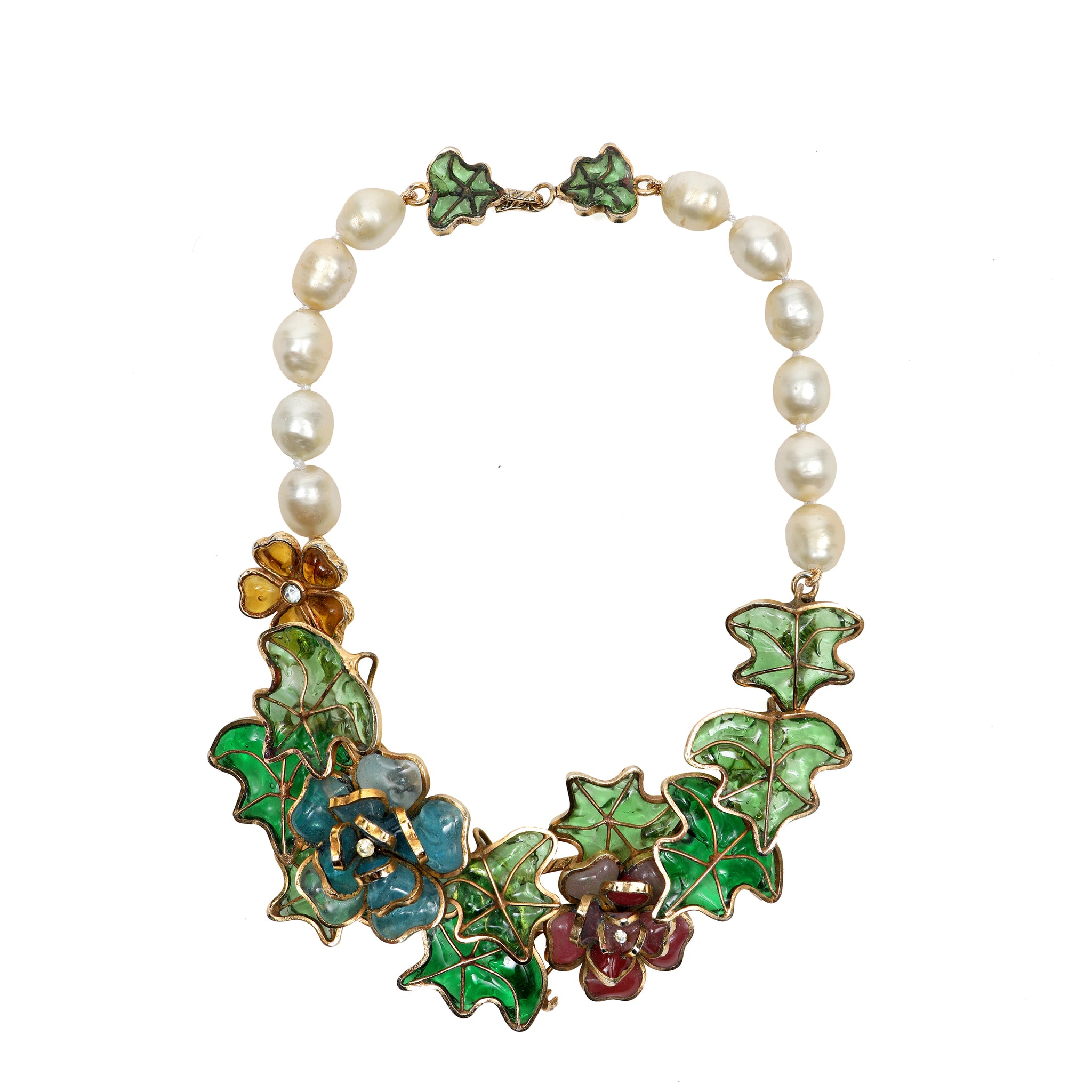 Chanel Vintage Gripoix Flower and Leaf Pearl Choker
