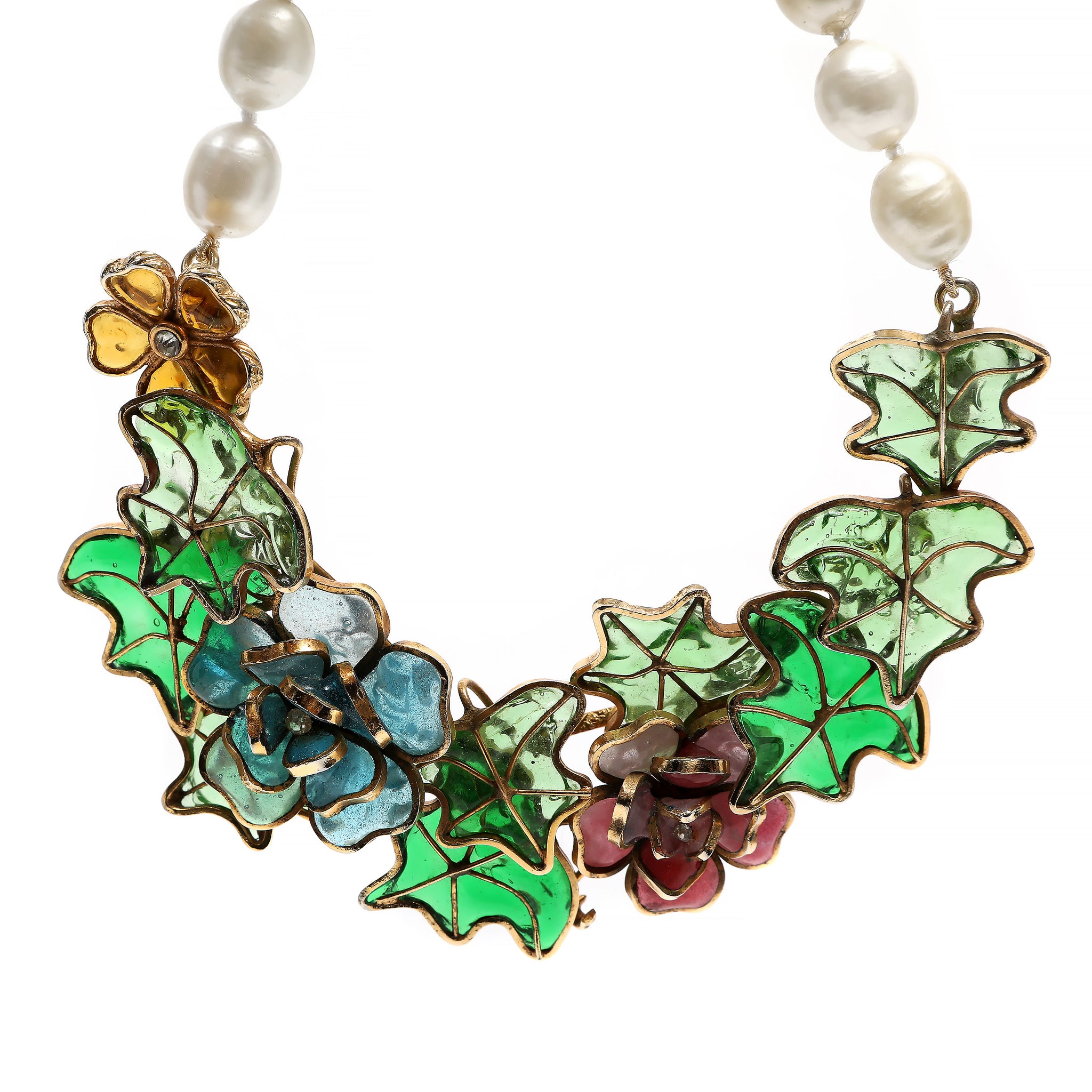Chanel Vintage Gripoix Flower and Leaf Pearl Choker