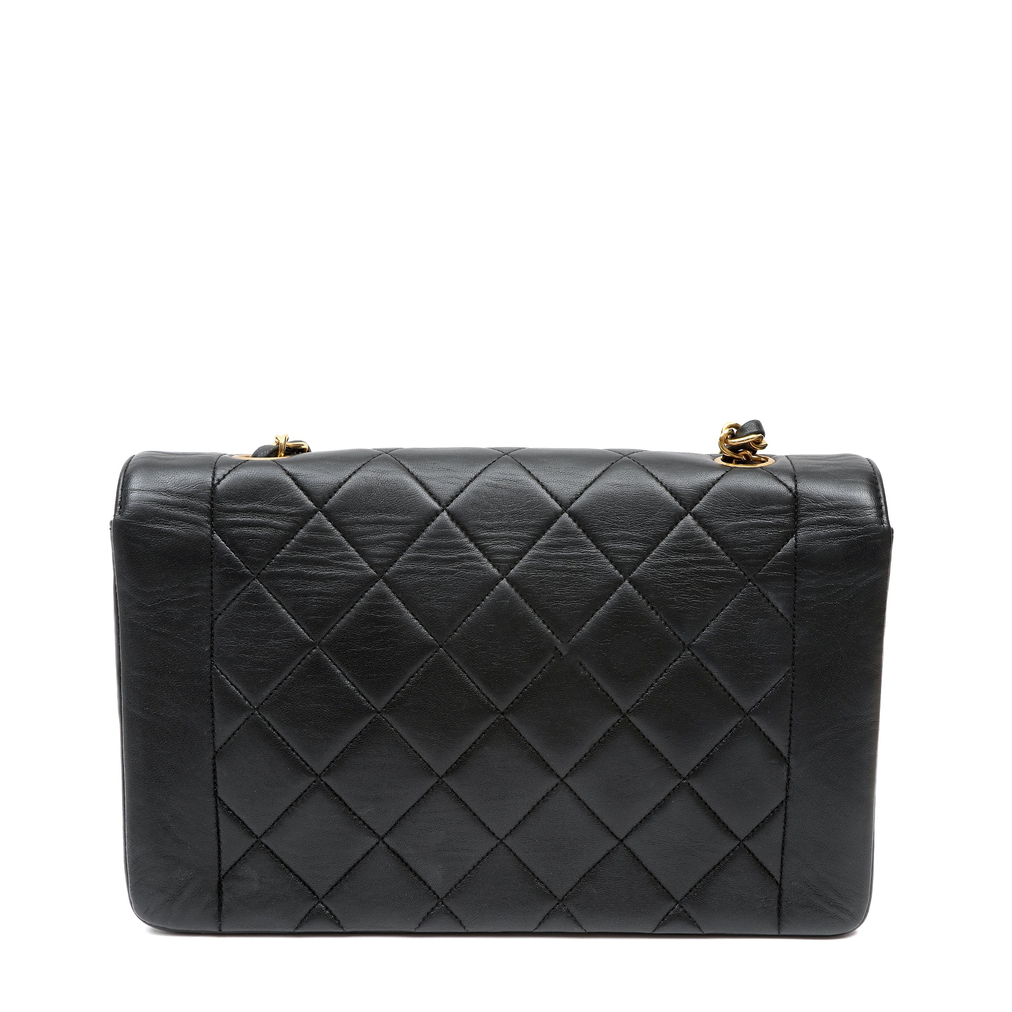 Chanel Medium Diana Flap Bag Black Quilted Lambskin Leather w GH