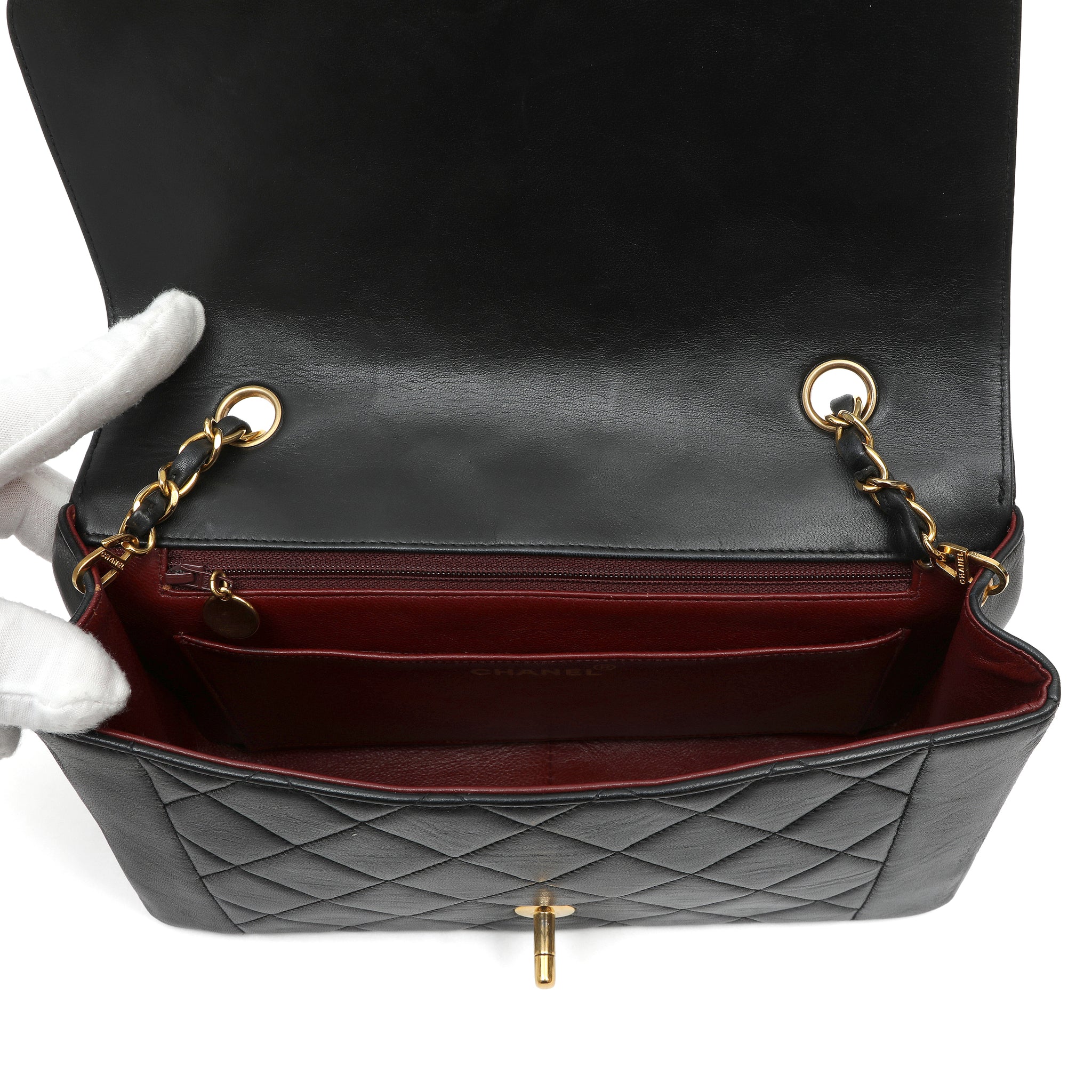 Chanel Medium Diana Flap Bag Black Quilted Lambskin Leather w GH