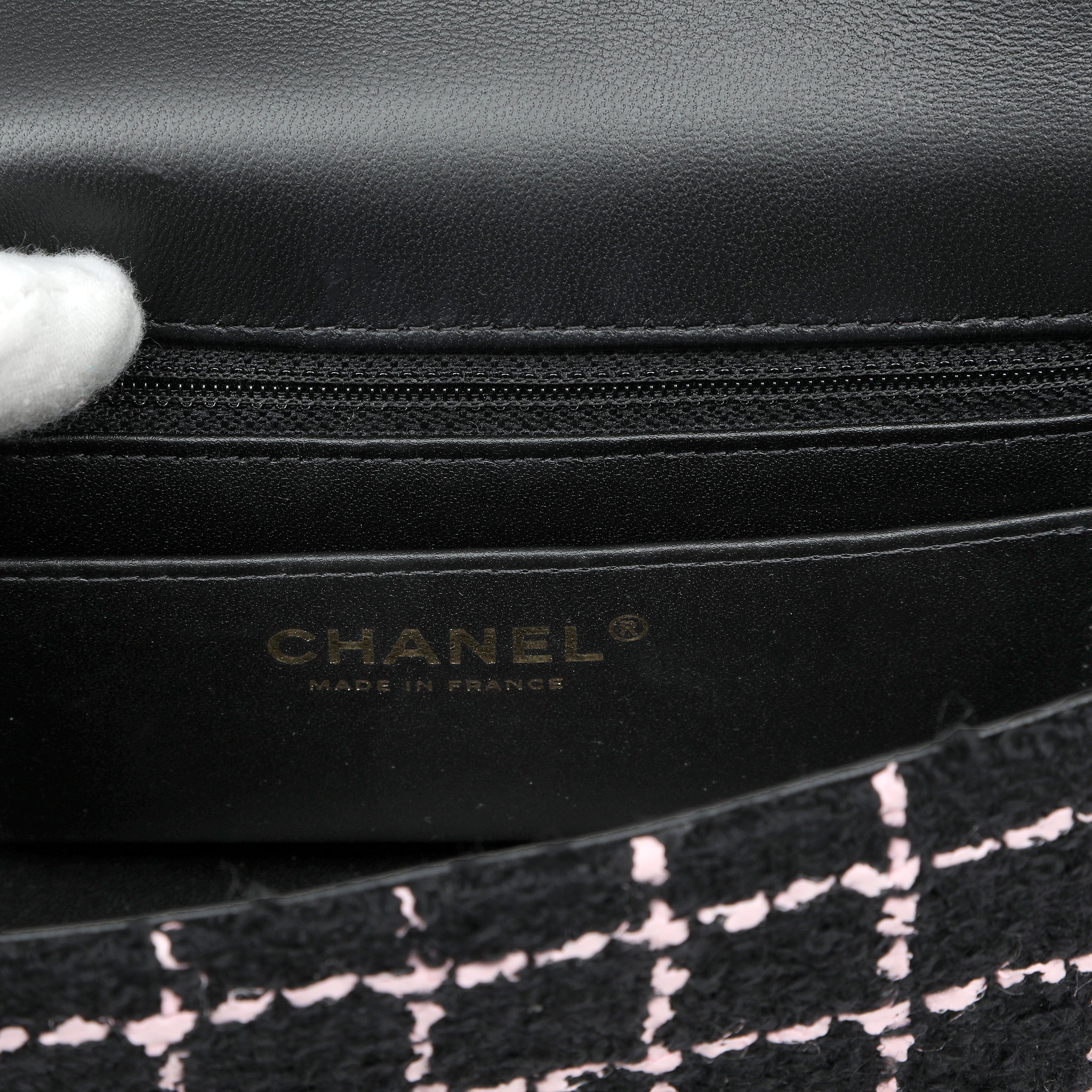 Chanel Mini Camellia Closure Flap Bag Black Pink Tweed w GH