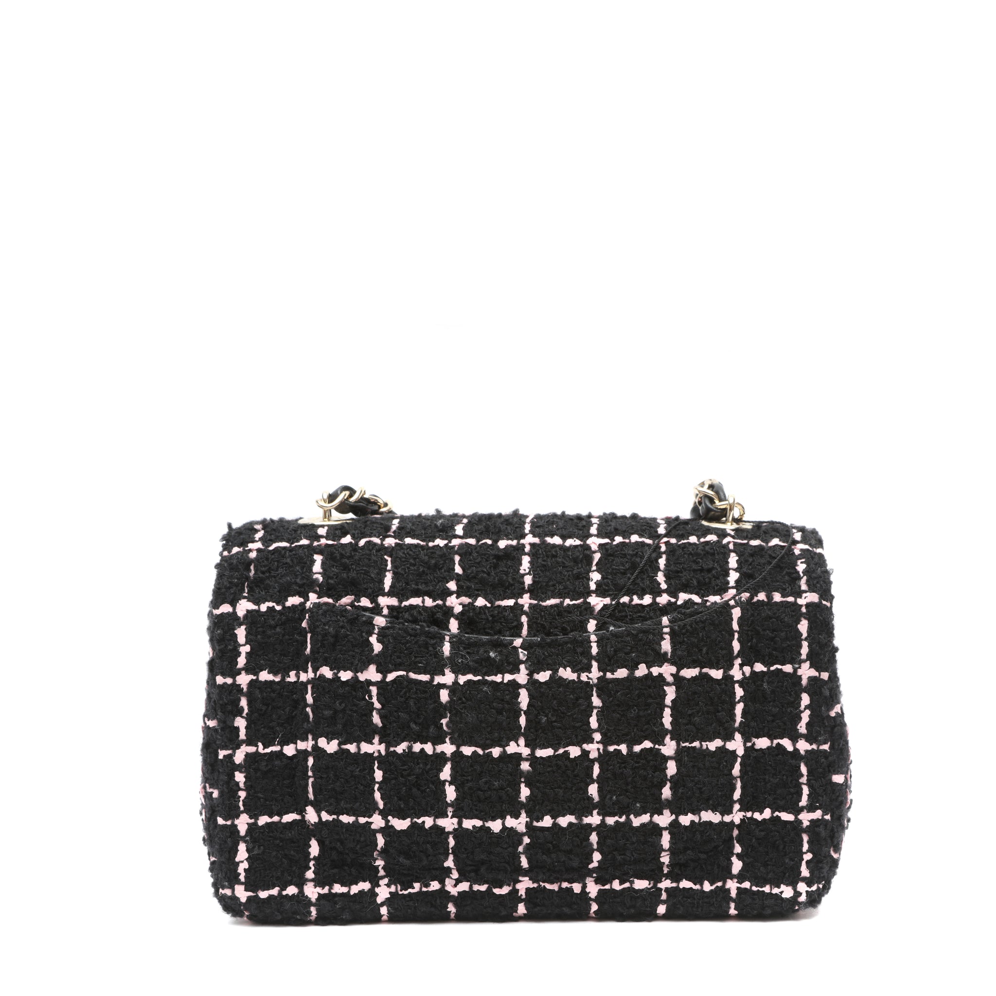 Chanel Mini Camellia Closure Flap Bag Black Pink Tweed w GH