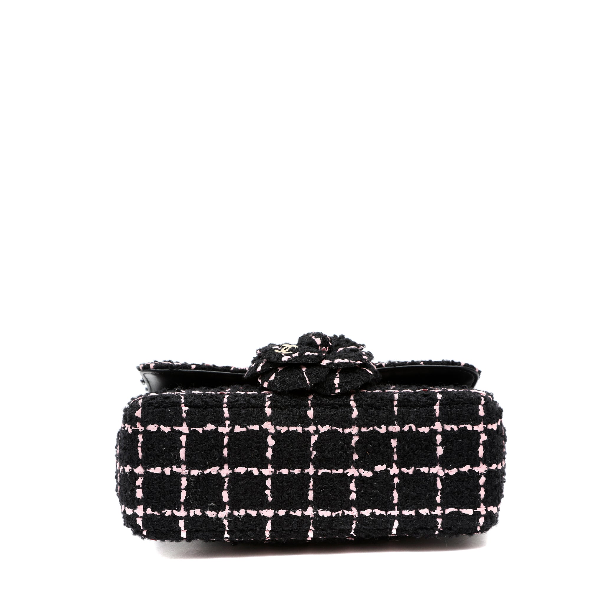 Chanel Mini Camellia Closure Flap Bag Black Pink Tweed w GH