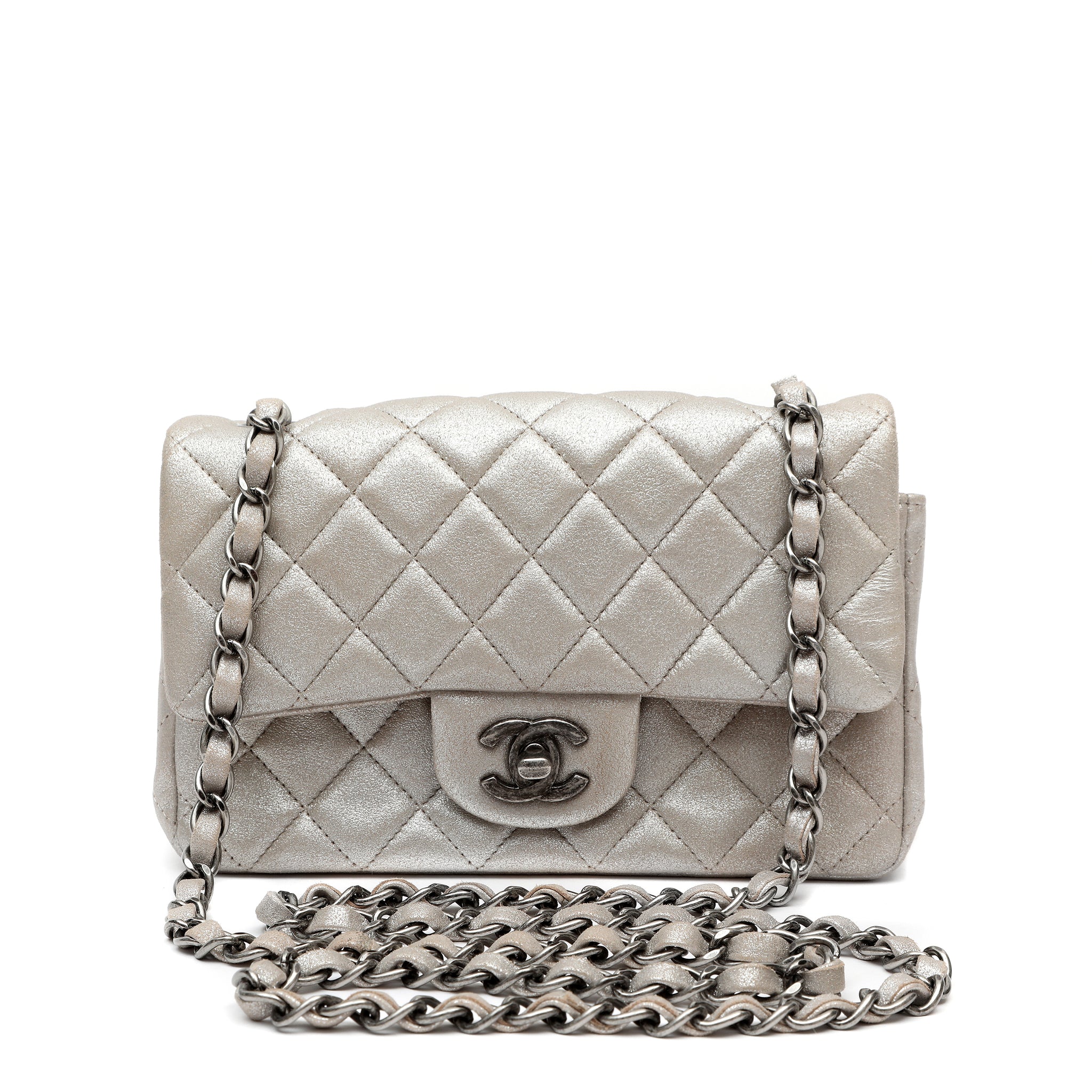 Chanel Mini Flap Bag in Silver Metallic