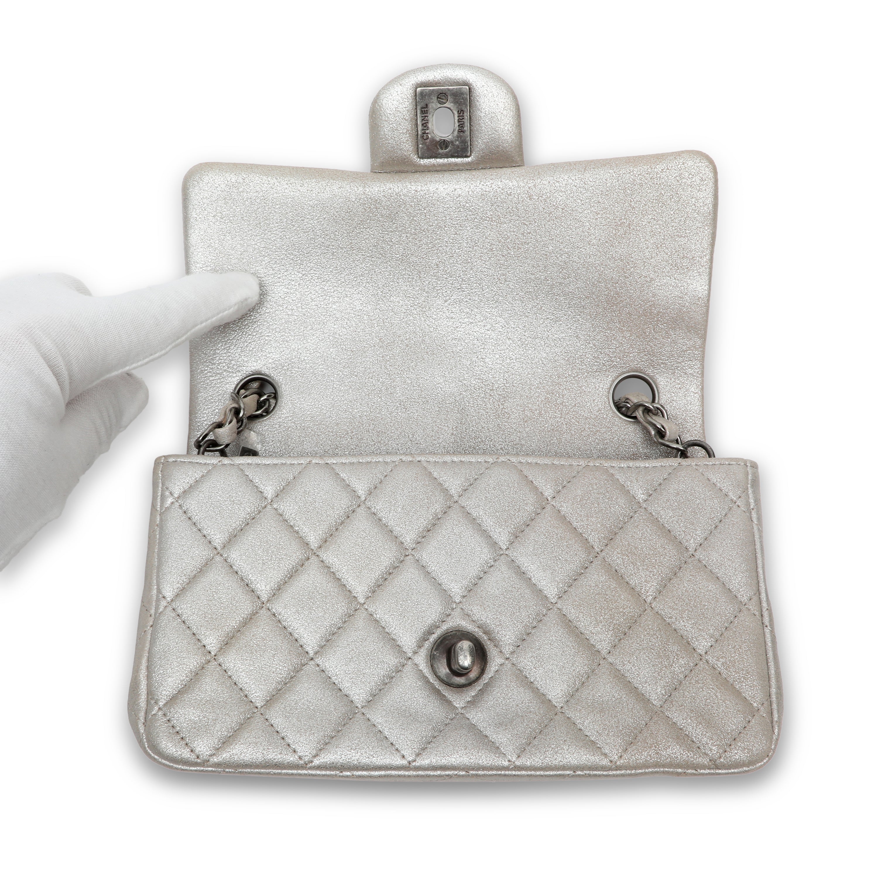 Chanel Mini Flap Bag in Silver Metallic