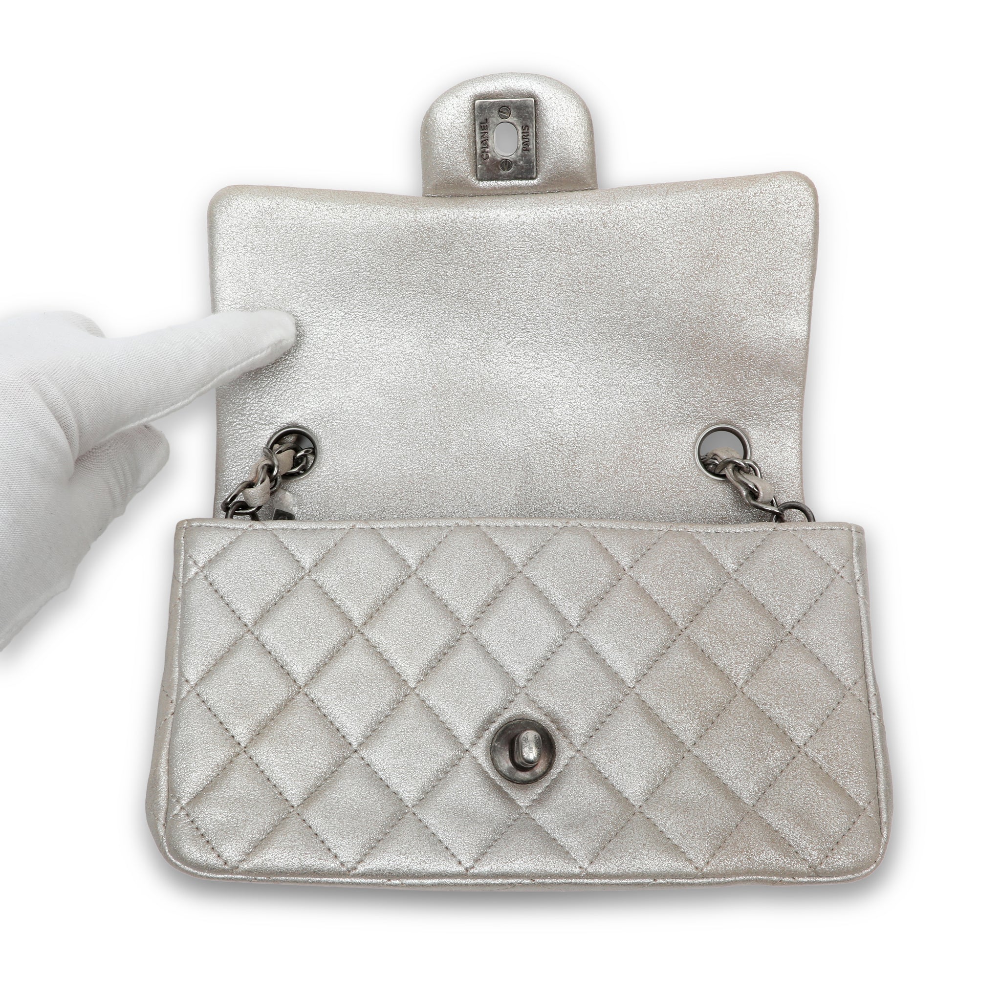 Chanel Mini Flap Bag in Silver Metallic