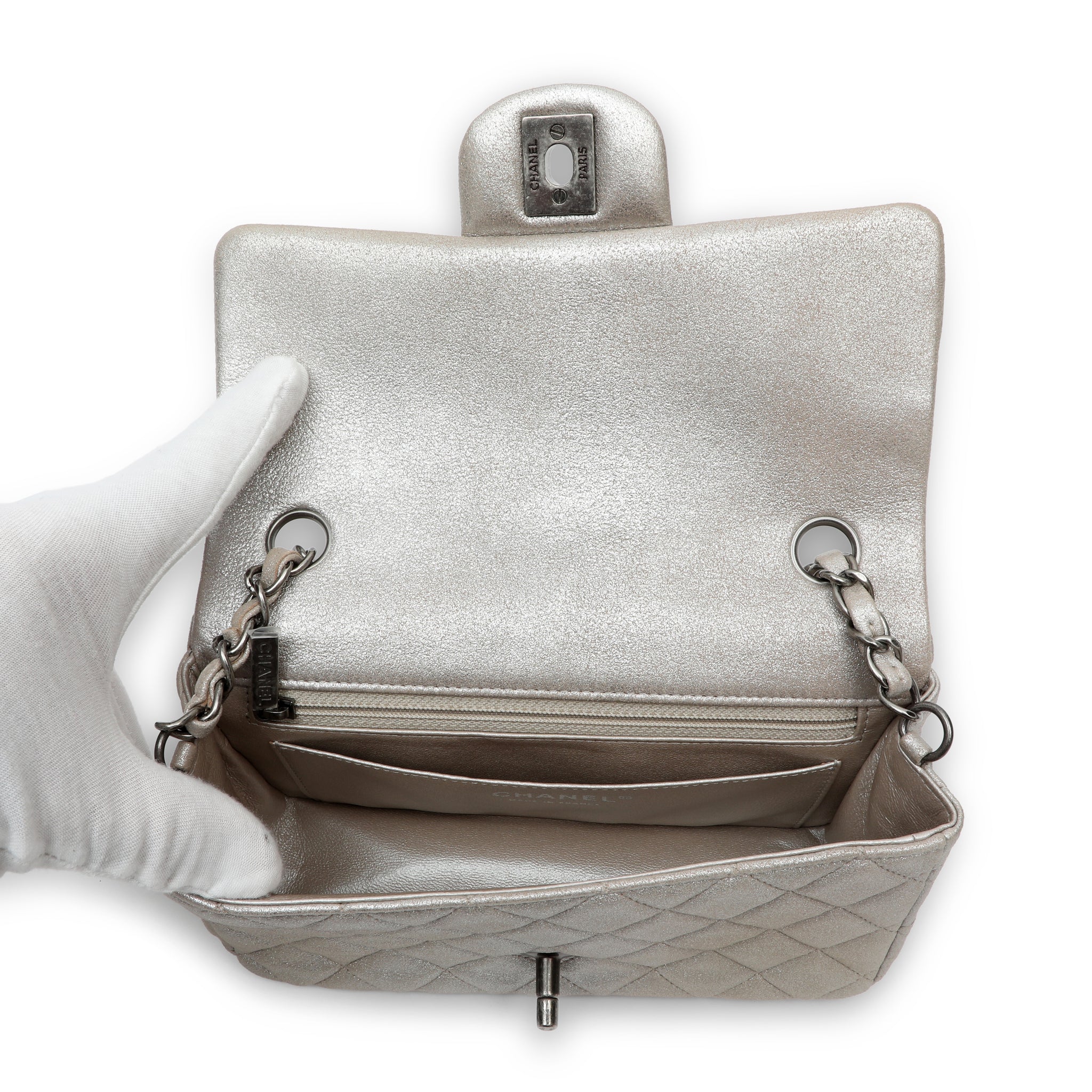 Chanel Mini Flap Bag in Silver Metallic