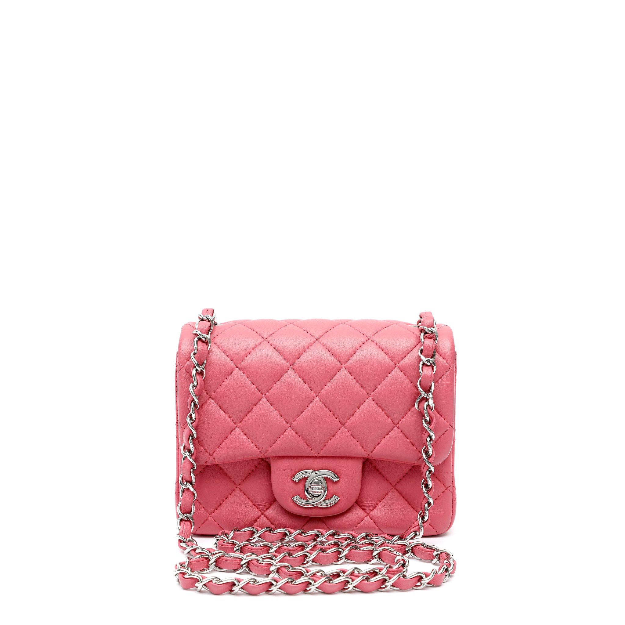 Chanel Mini Square Classic Flap Bag Pink Quilted Lambskin w SH