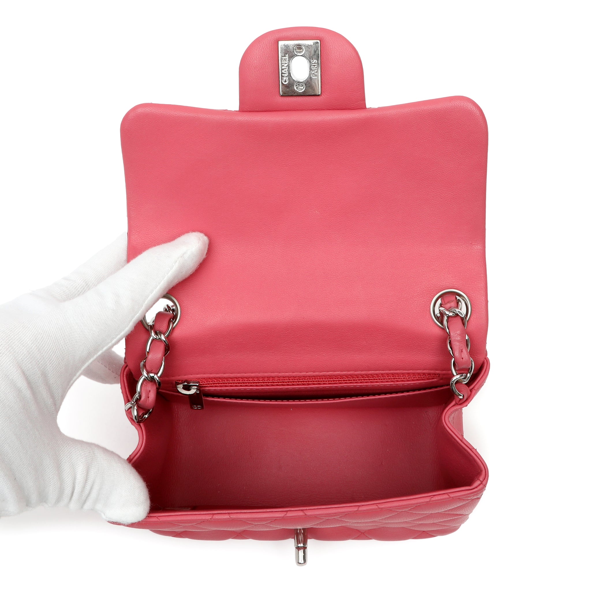 Chanel Mini Square Classic Flap Bag Pink Quilted Lambskin w SH