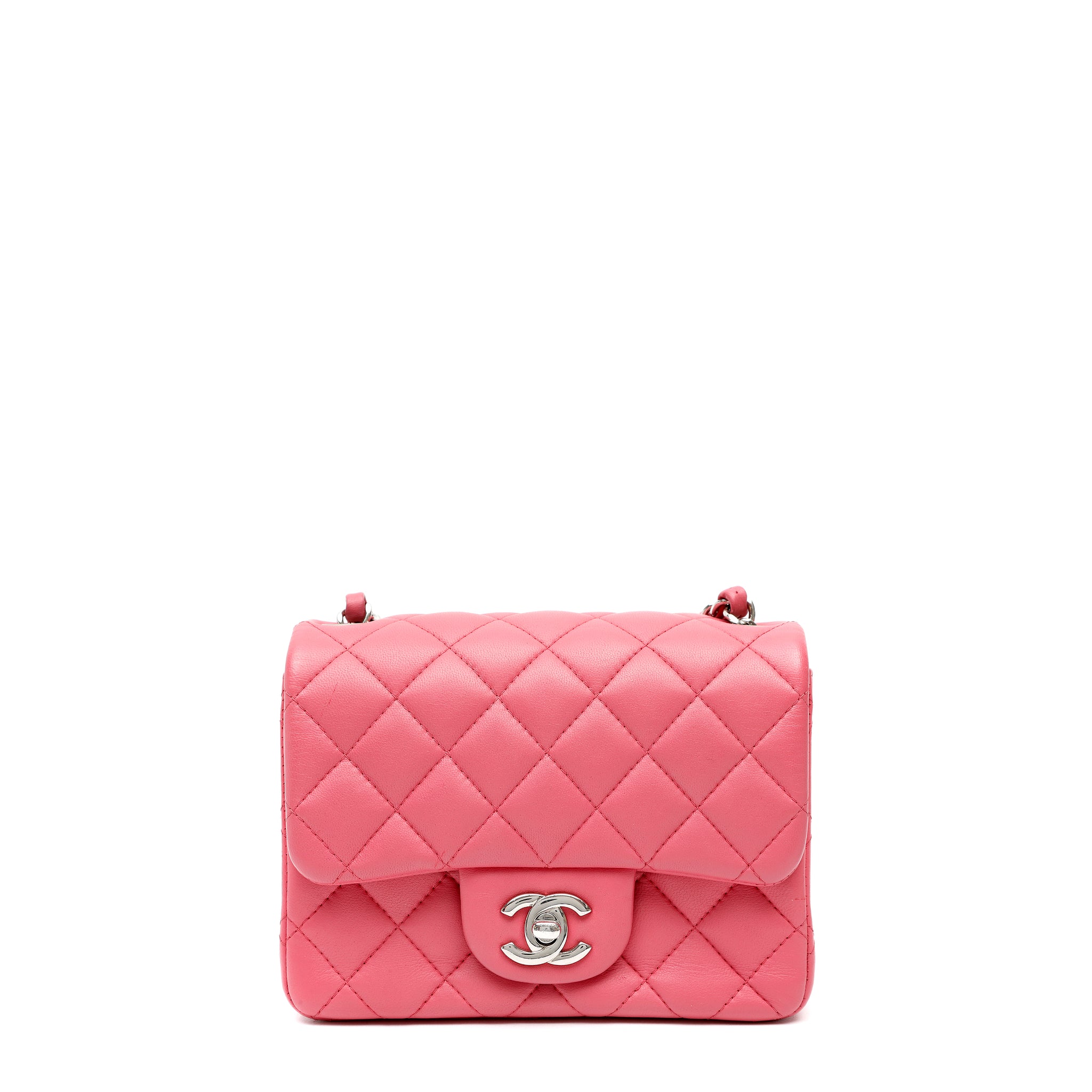 Chanel Mini Square Classic Flap Bag Pink Quilted Lambskin w SH