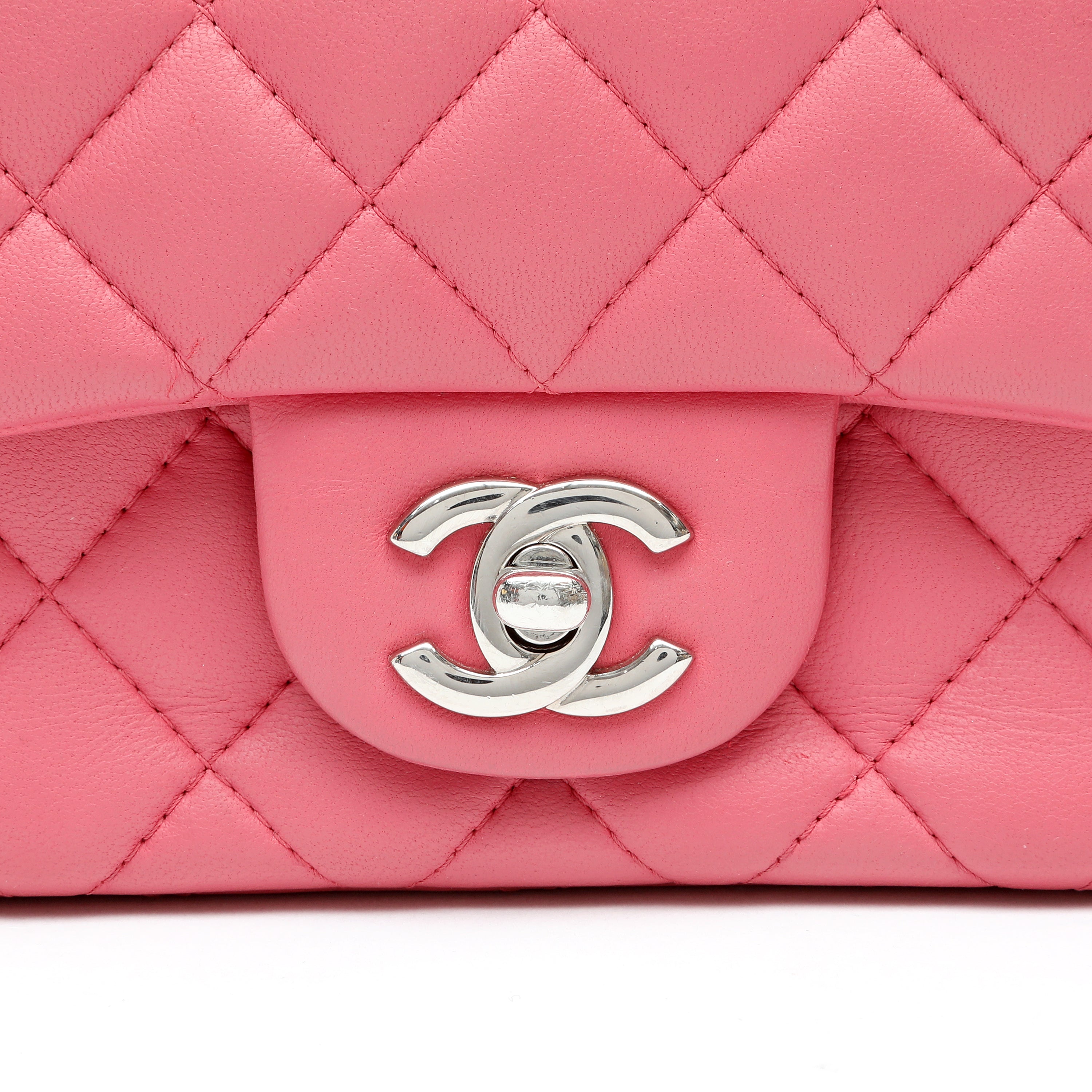Chanel Mini Square Classic Flap Bag Pink Quilted Lambskin w SH