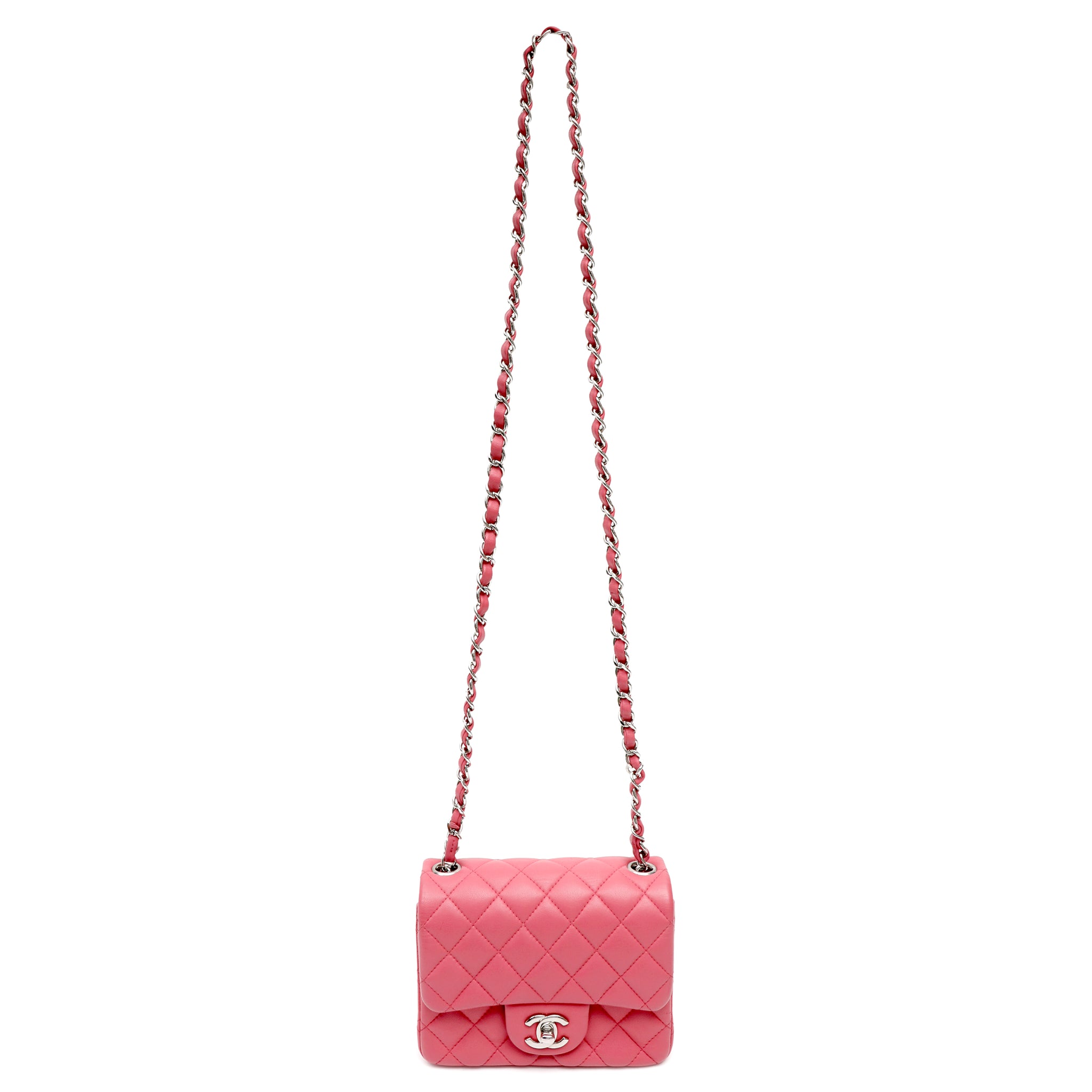 Chanel Mini Square Classic Flap Bag Pink Quilted Lambskin w SH