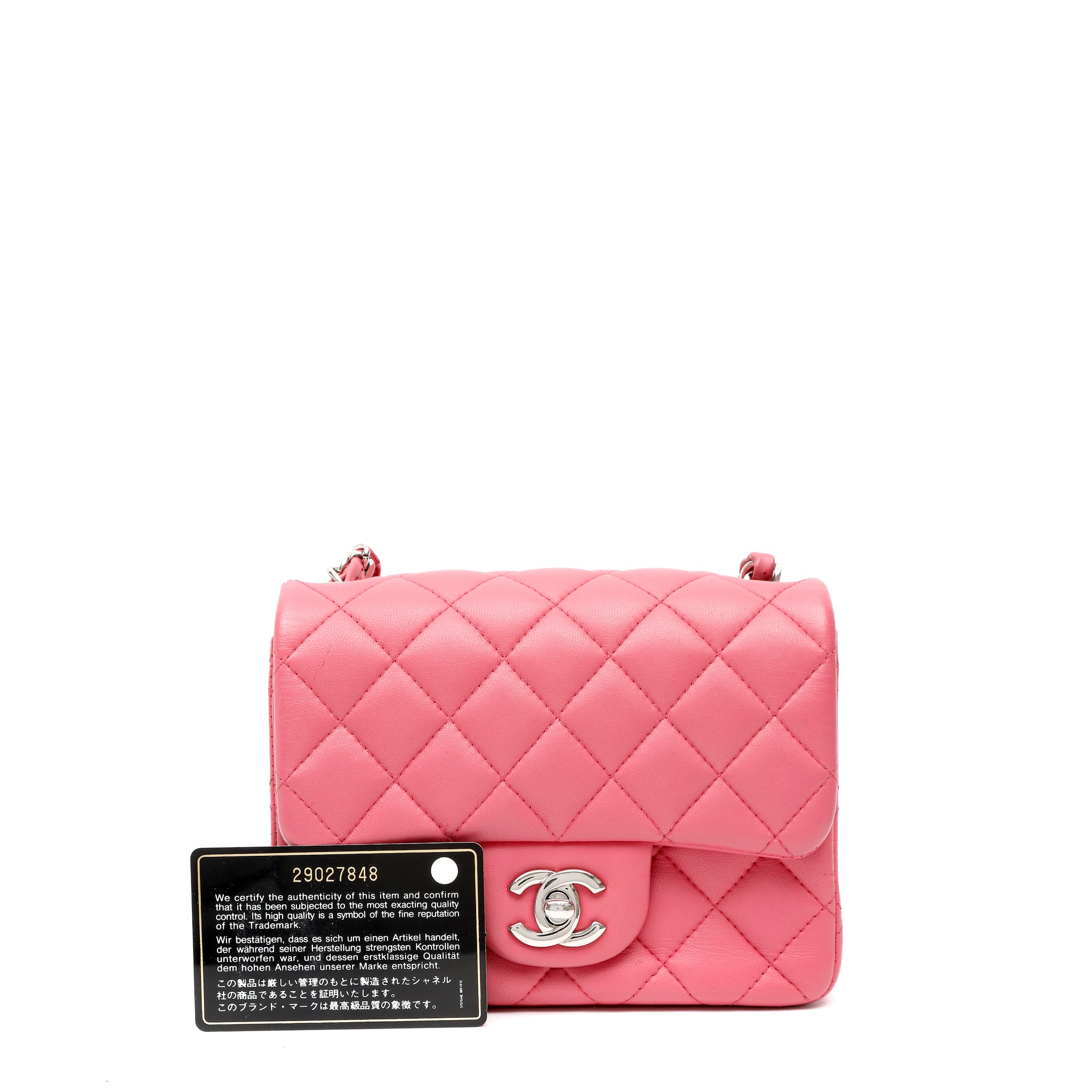 Chanel Mini Square Classic Flap Bag Pink Quilted Lambskin w SH