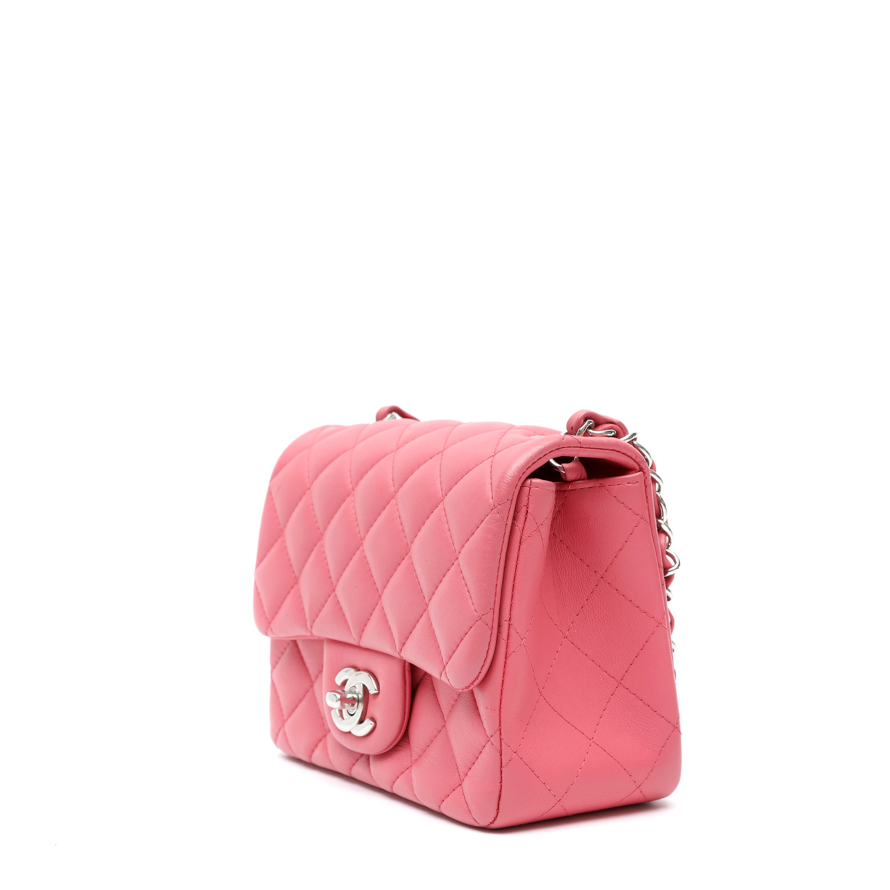 Chanel Mini Square Classic Flap Bag Pink Quilted Lambskin w SH