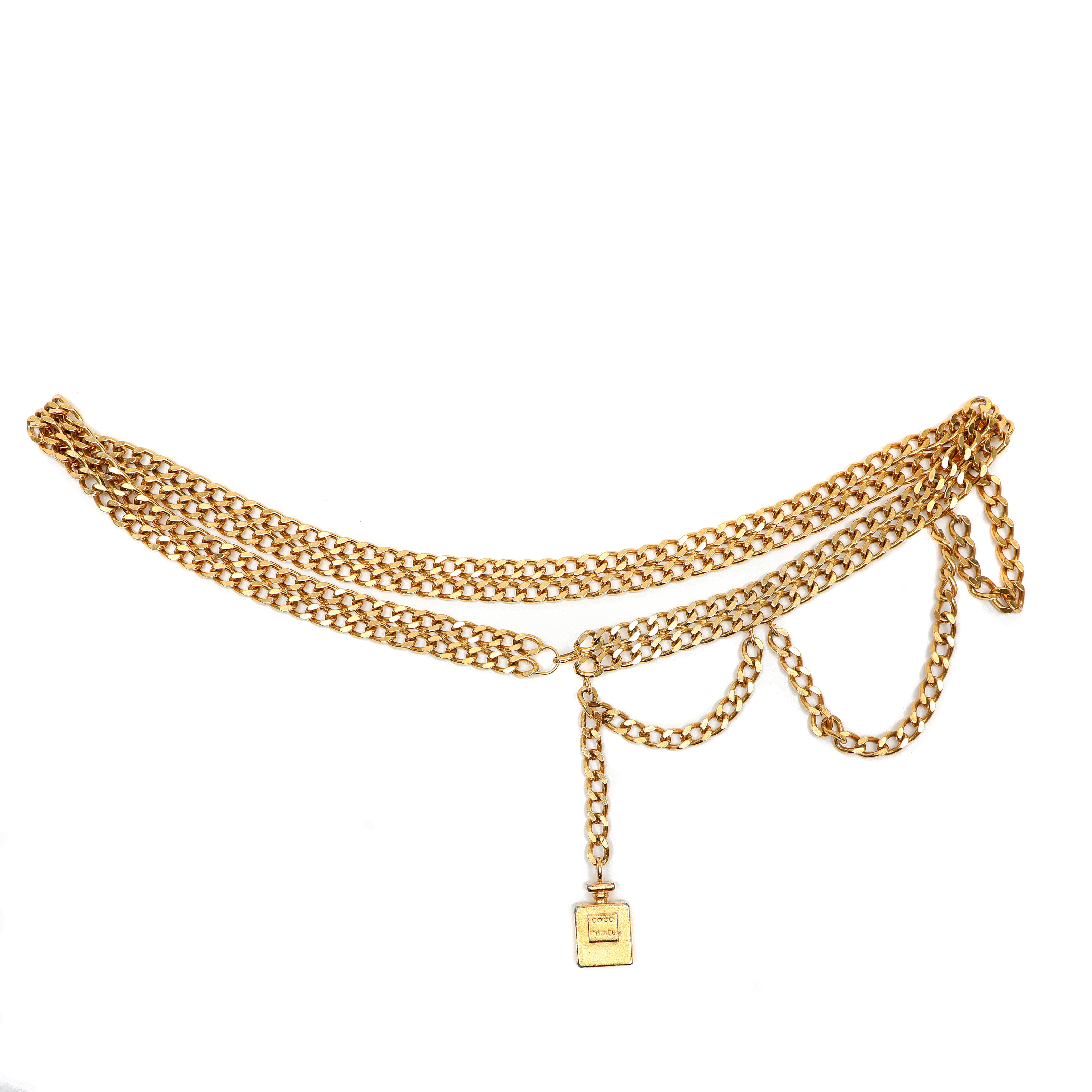 Chanel Vintage Gold Double Chain Link Belt with Perfume Charm