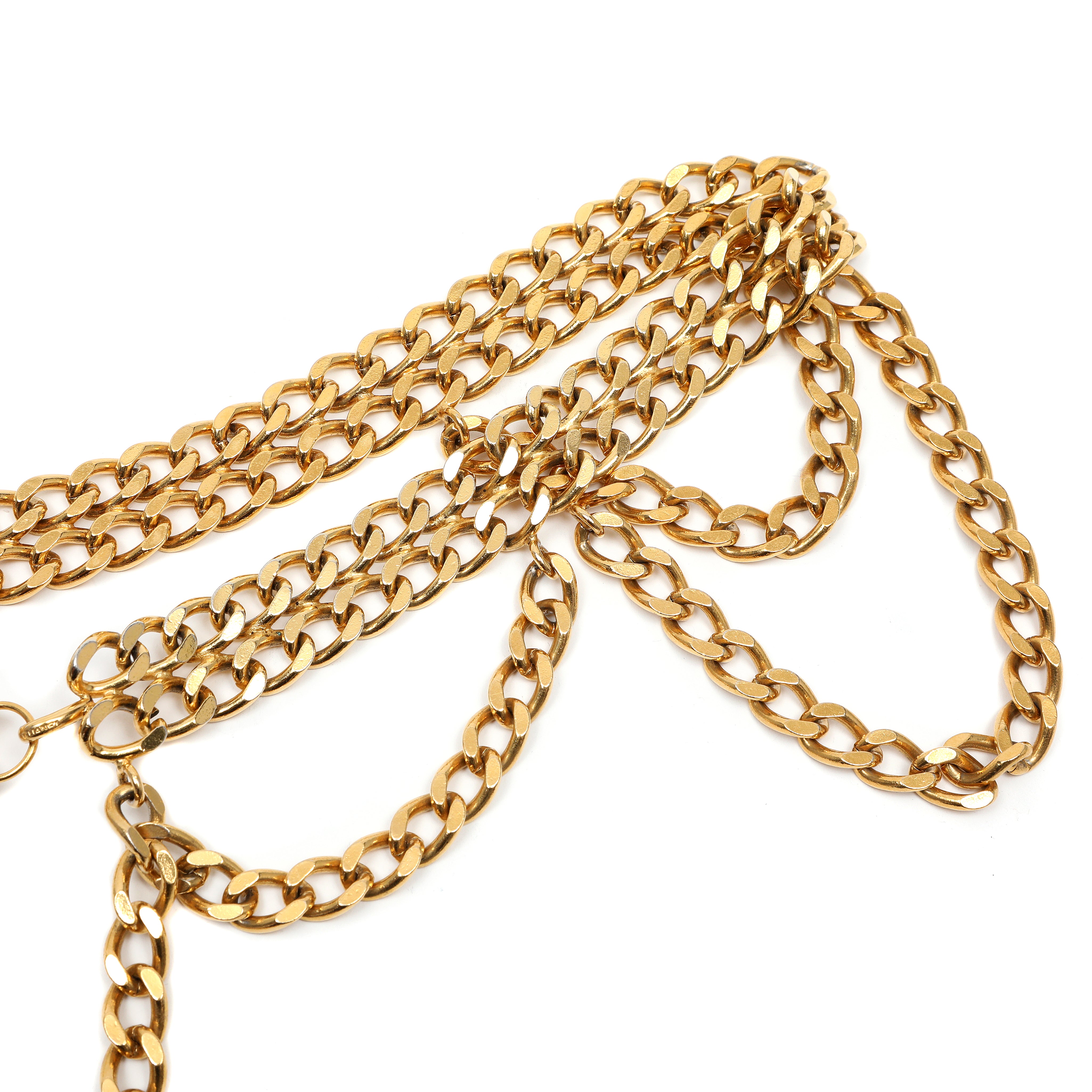 Chanel Vintage Gold Double Chain Link Belt with Perfume Charm
