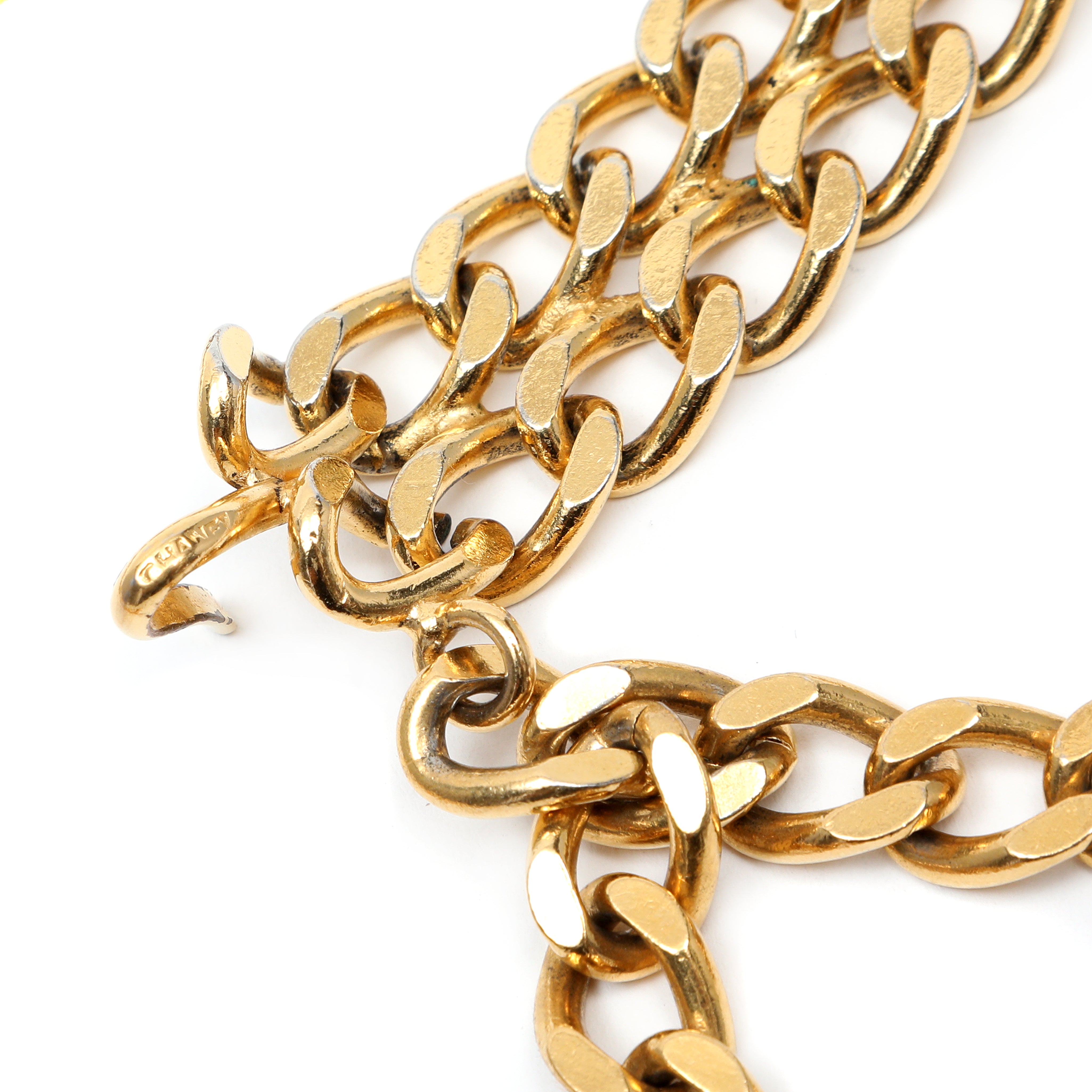 Chanel Vintage Gold Double Chain Link Belt with Perfume Charm