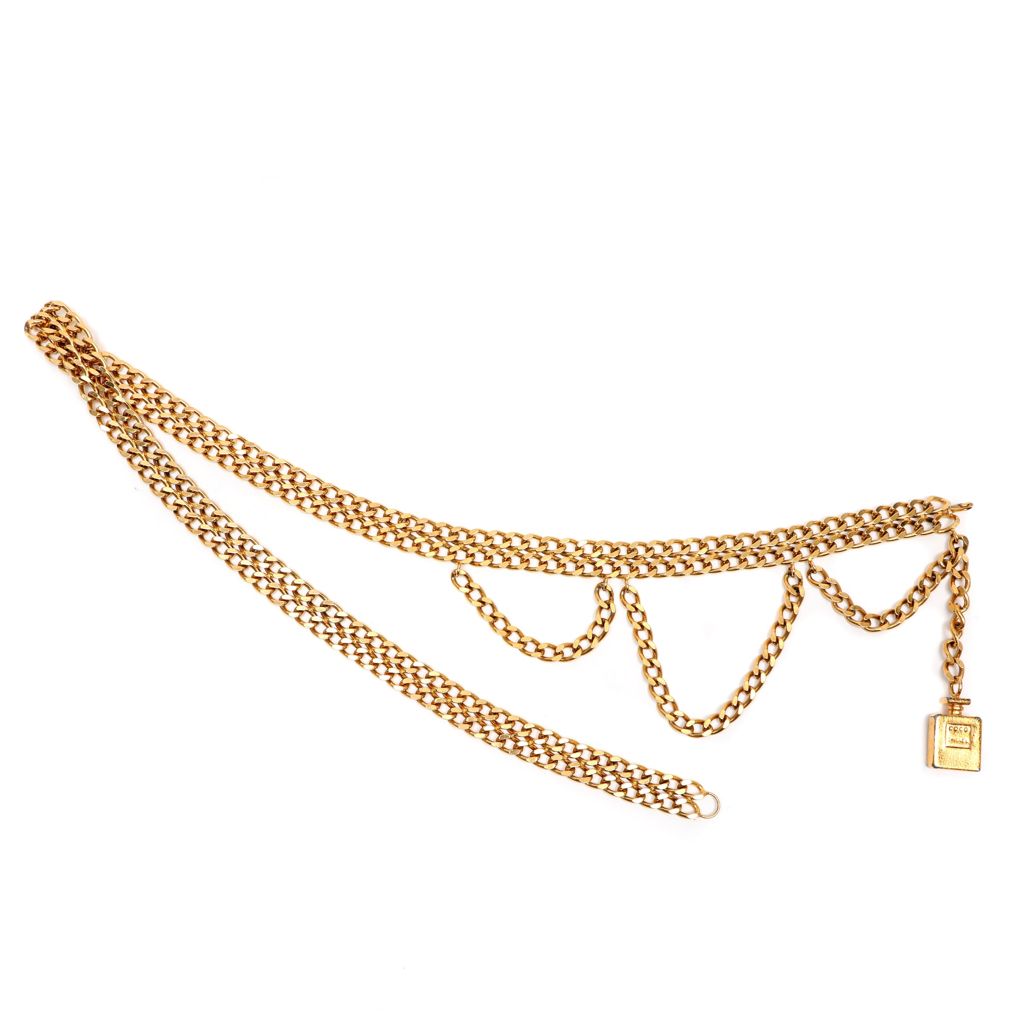Chanel Vintage Gold Double Chain Link Belt with Perfume Charm