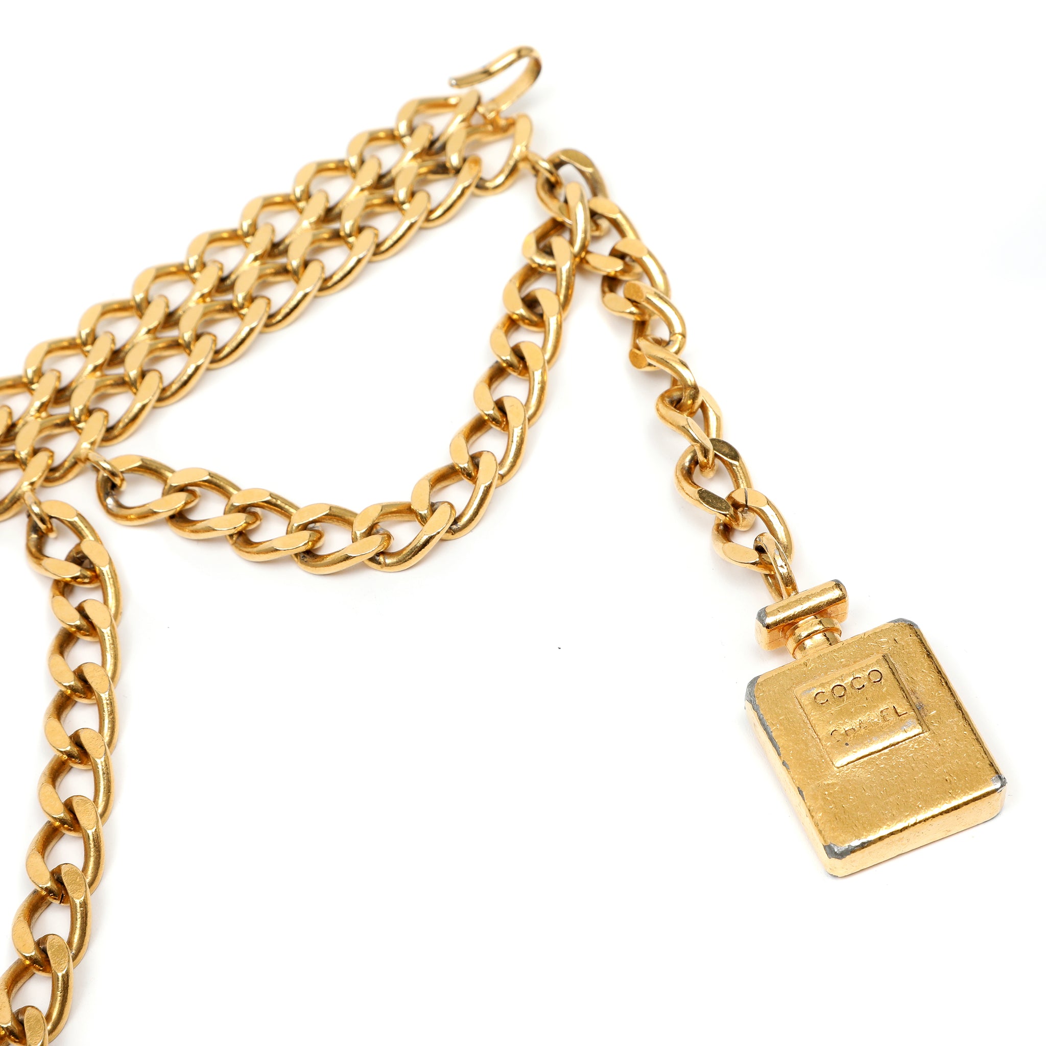 Chanel Vintage Gold Double Chain Link Belt with Perfume Charm