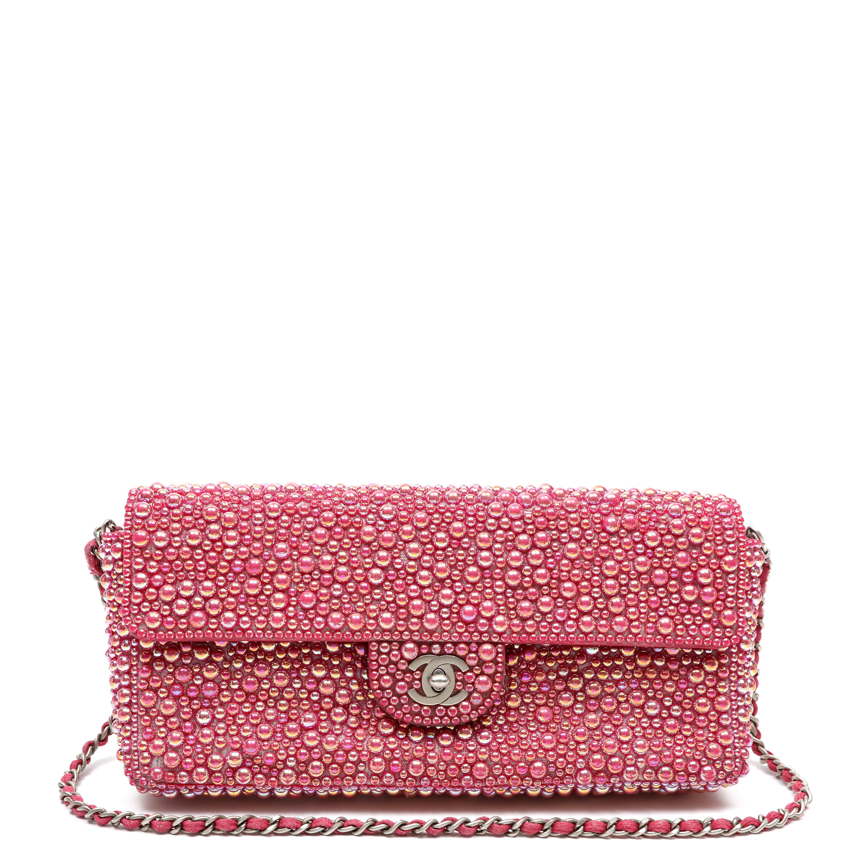 Chanel East West w/Pink Swarovski Pearls and Silver Hardware