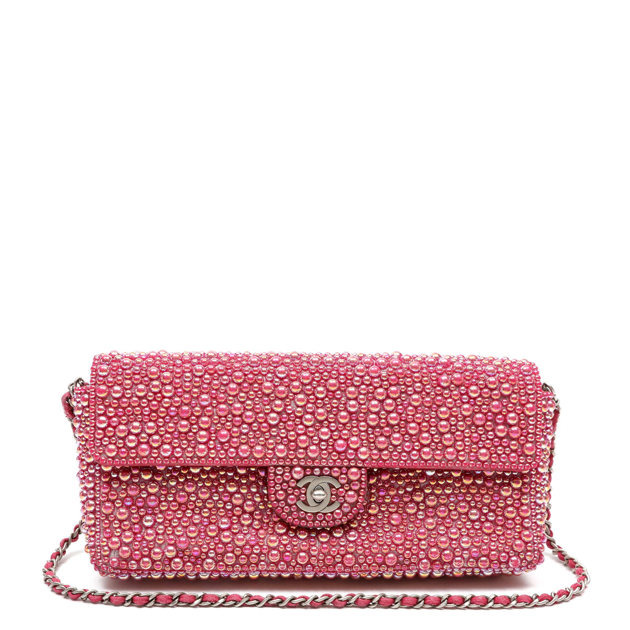Chanel East West w/Pink Swarovski Pearls and Silver Hardware