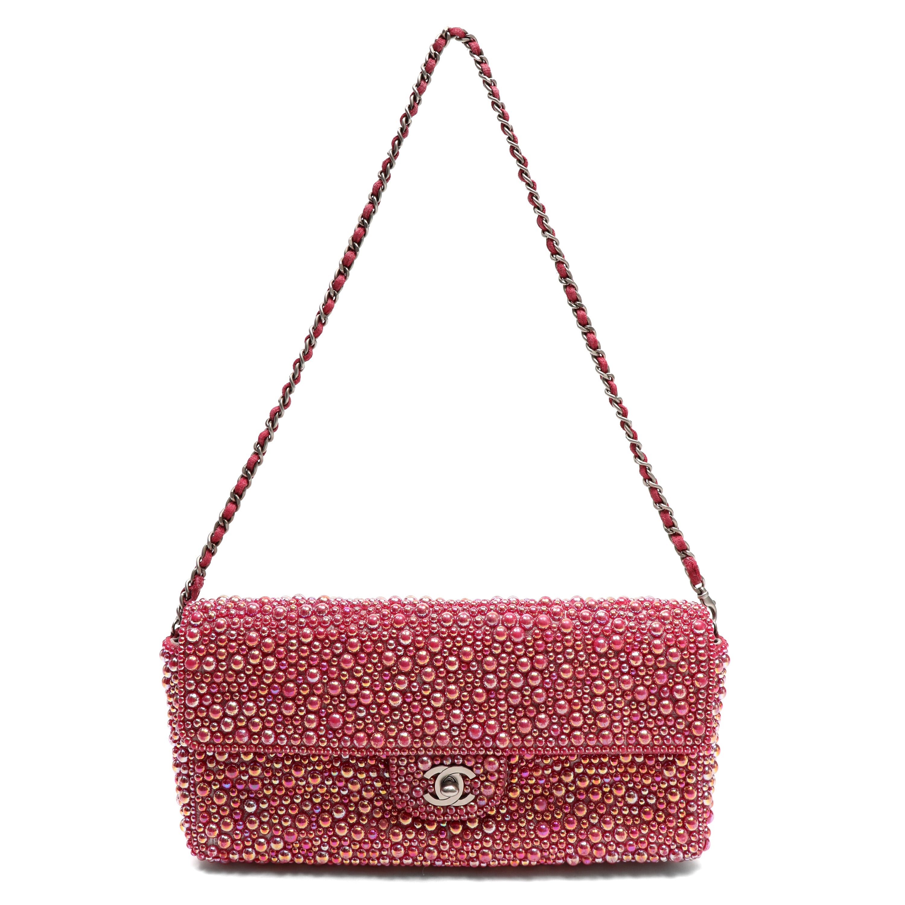 Chanel East West w/Pink Swarovski Pearls and Silver Hardware