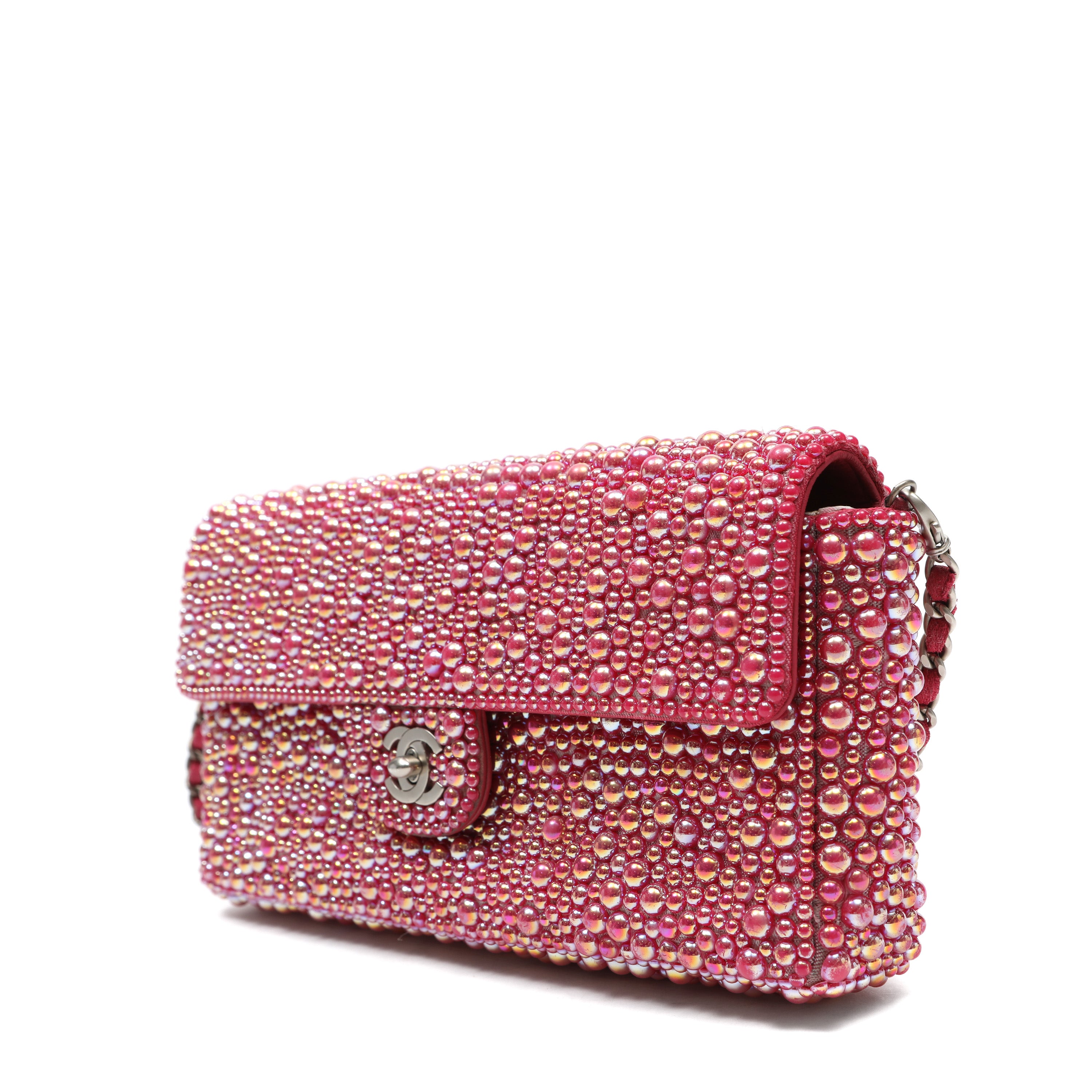 Chanel East West w/Pink Swarovski Pearls and Silver Hardware