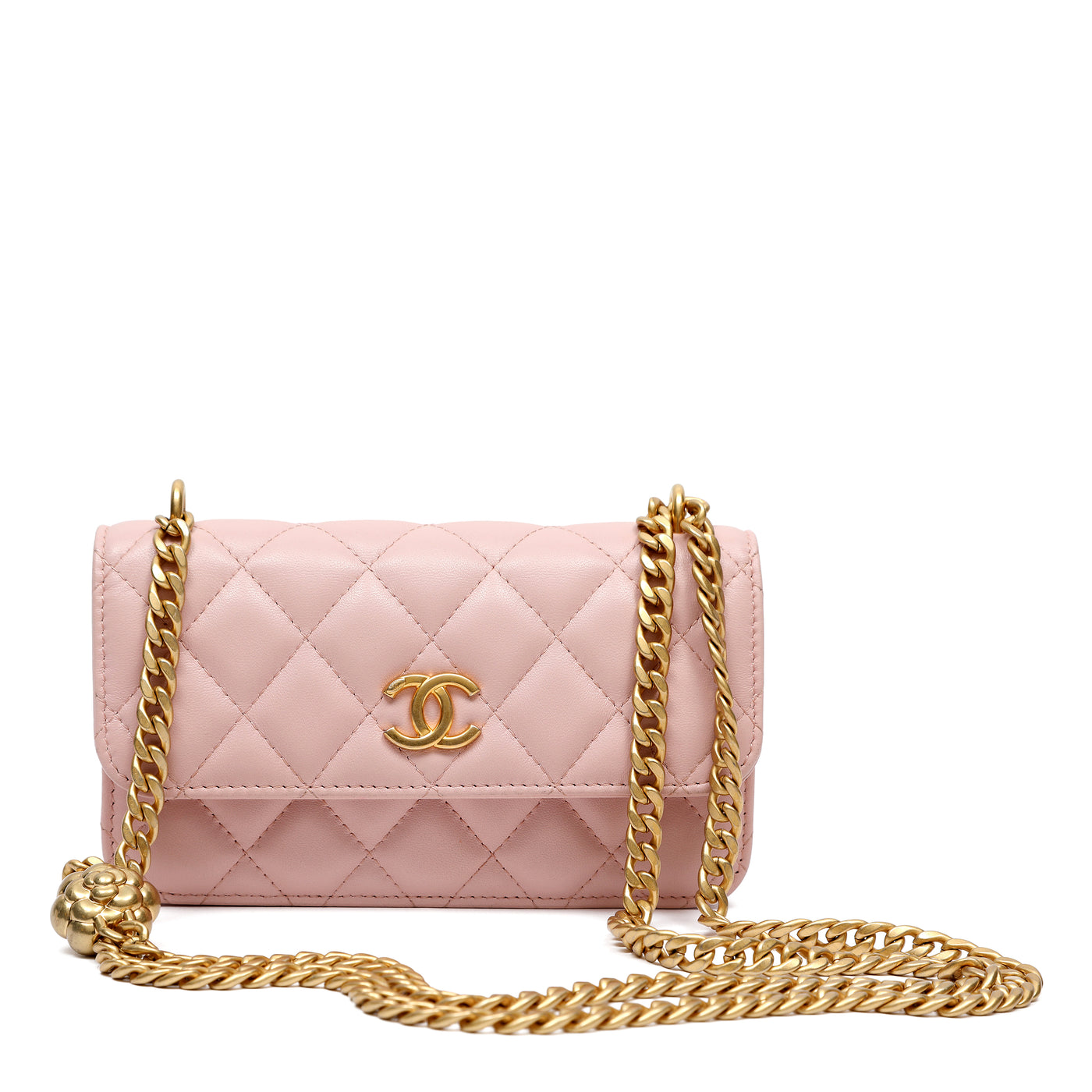 Chanel Small Flap Phone Holder Pink Quilted Lambskin w/Camellia Chain – Only Authentics