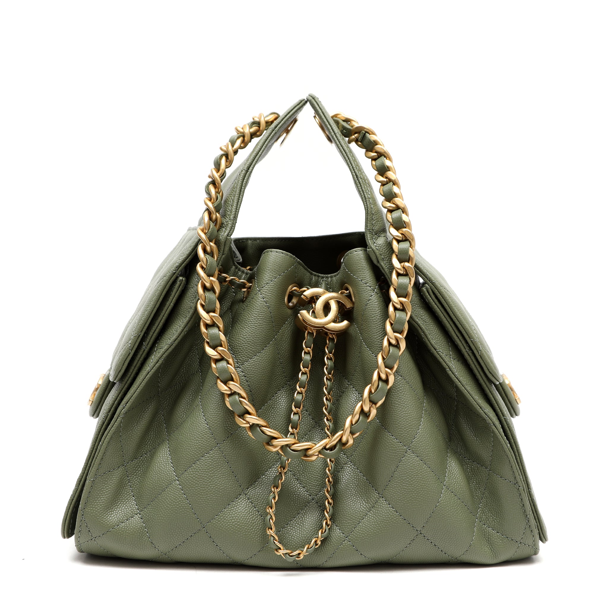 Chanel Small 25 Hobo Bag Khaki Caviar Leather w GH