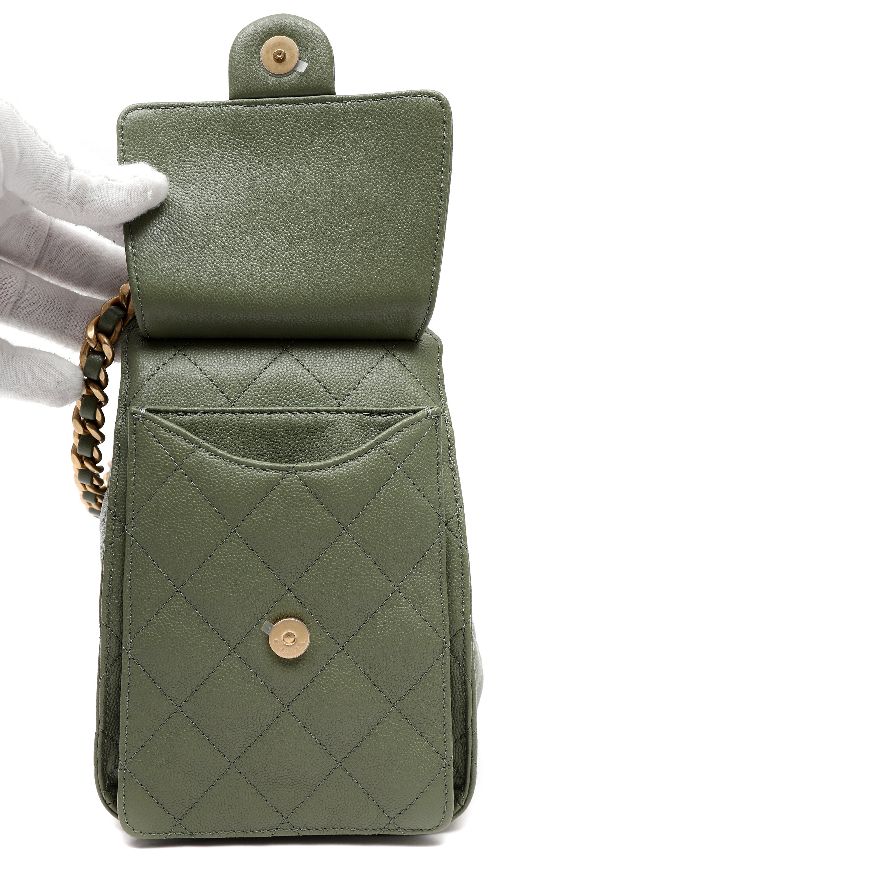 Chanel Small 25 Hobo Bag Khaki Caviar Leather w GH