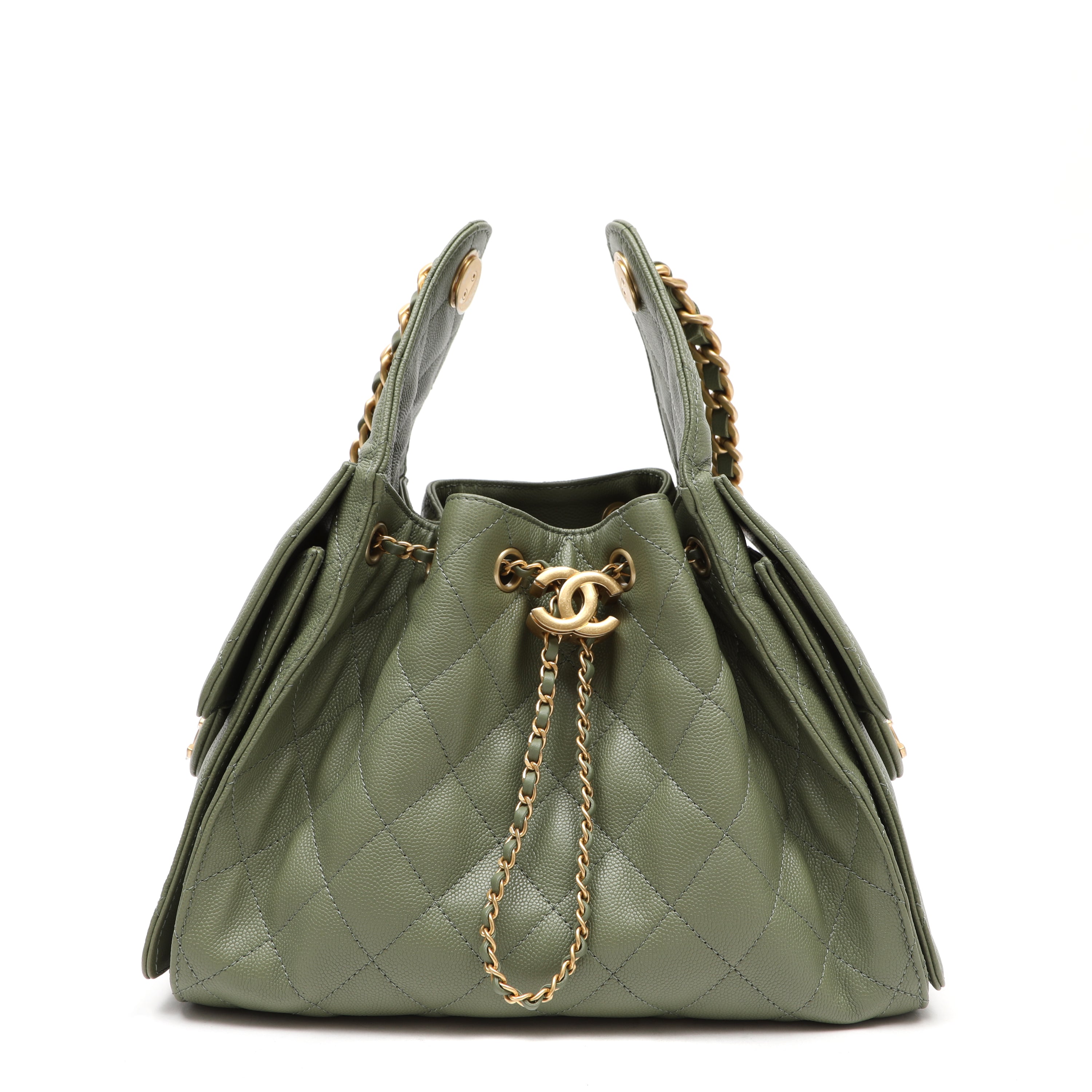 Chanel Small 25 Hobo Bag Khaki Caviar Leather w GH