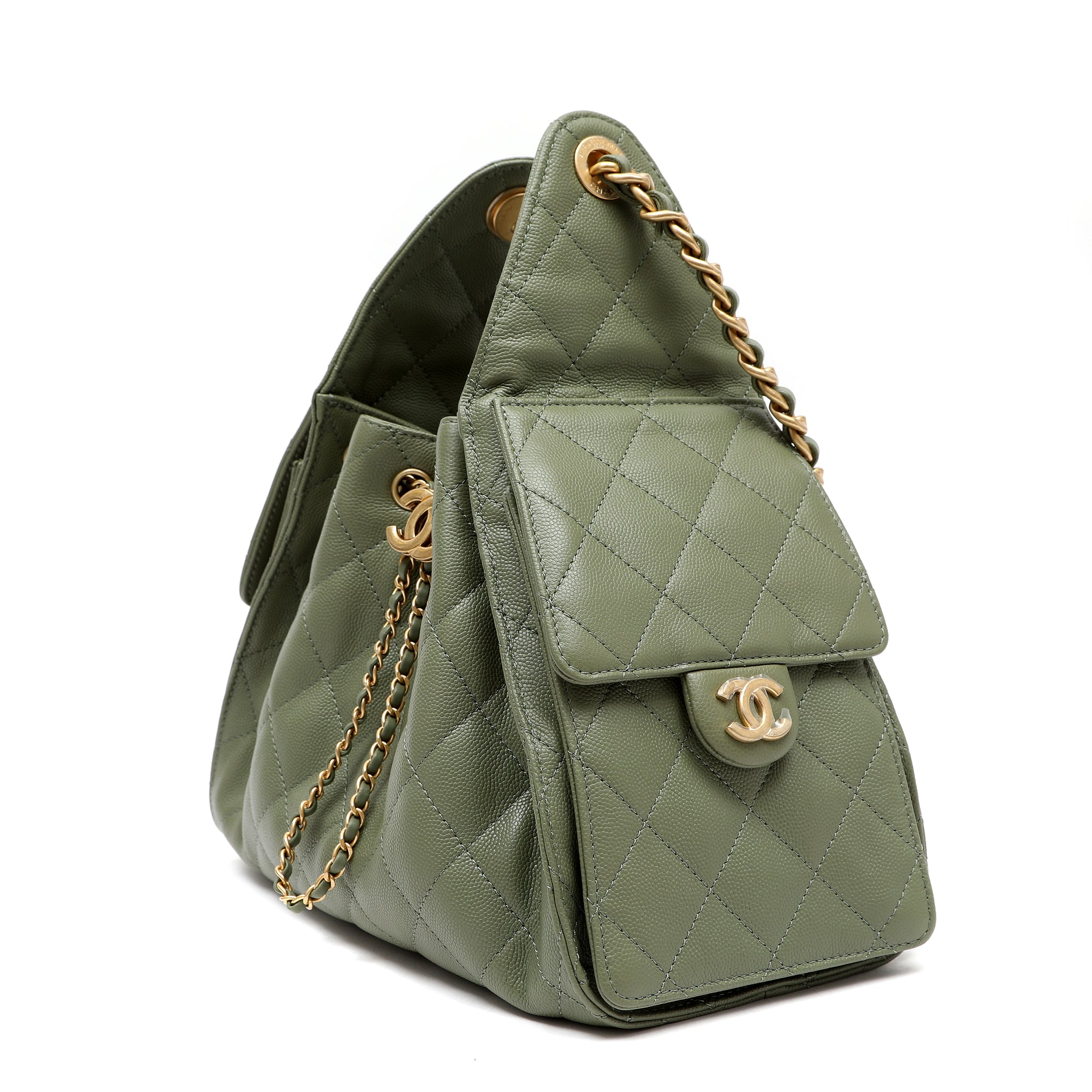 Chanel Small 25 Hobo Bag Khaki Caviar Leather w GH