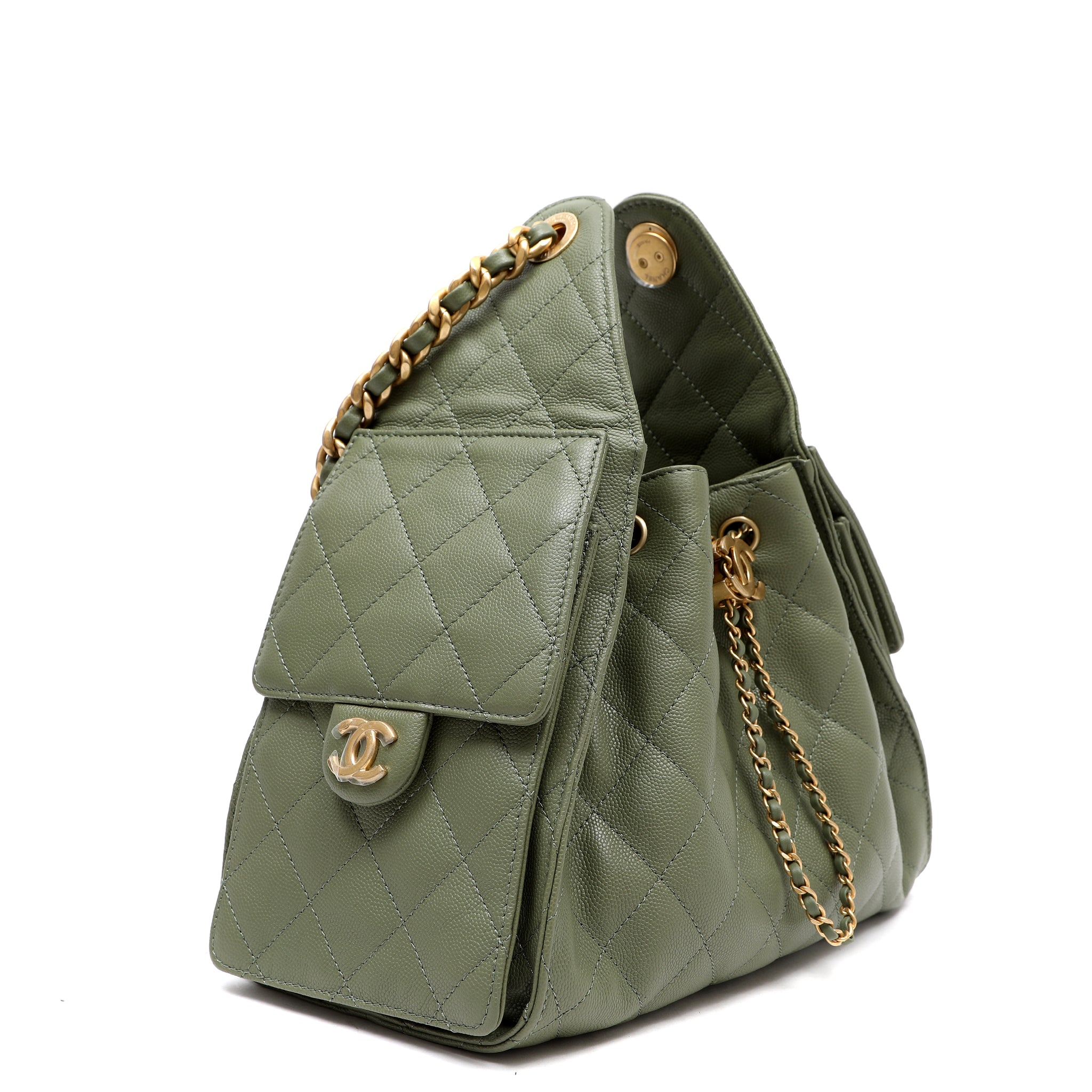 Chanel Small 25 Hobo Bag Khaki Caviar Leather w GH