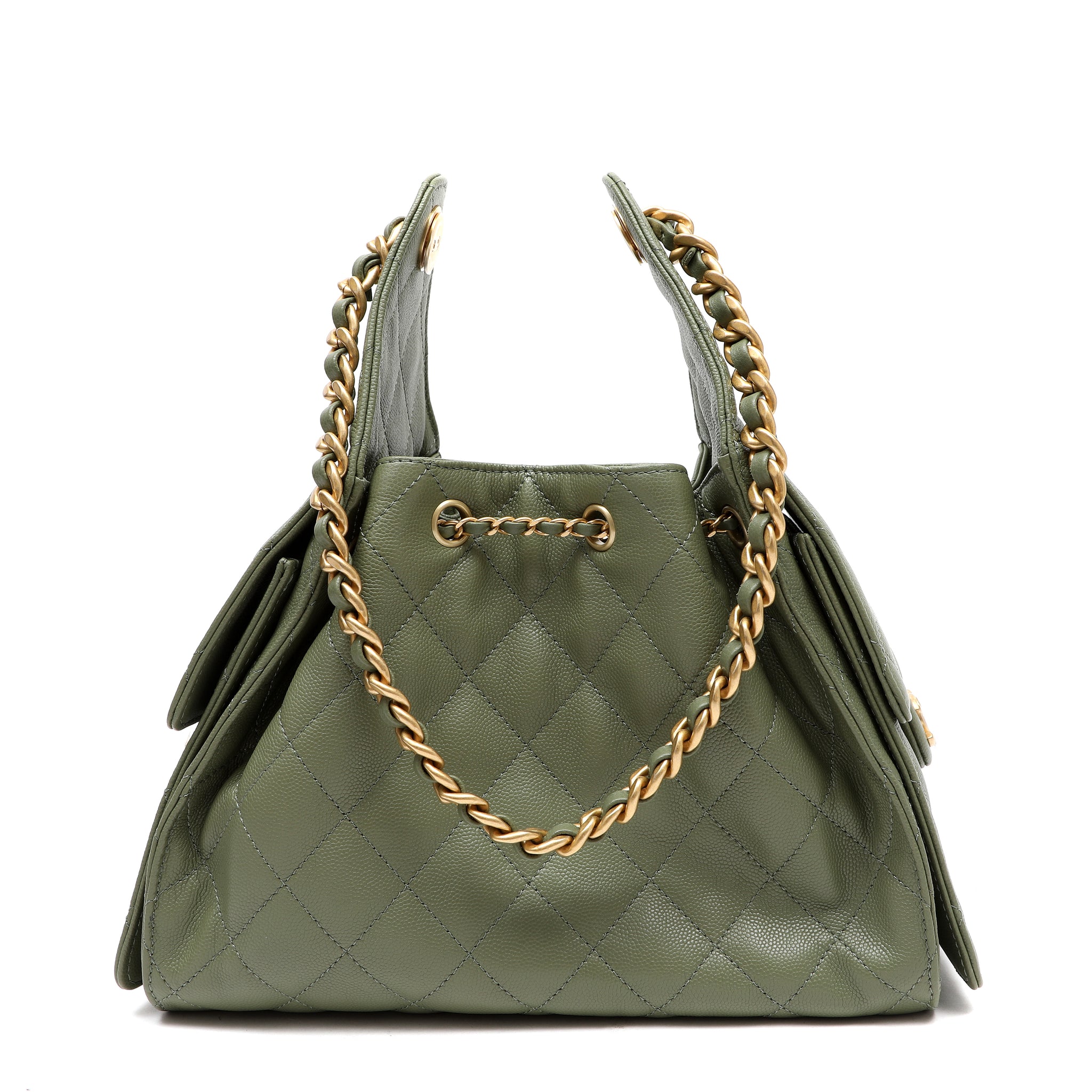 Chanel Small 25 Hobo Bag Khaki Caviar Leather w GH